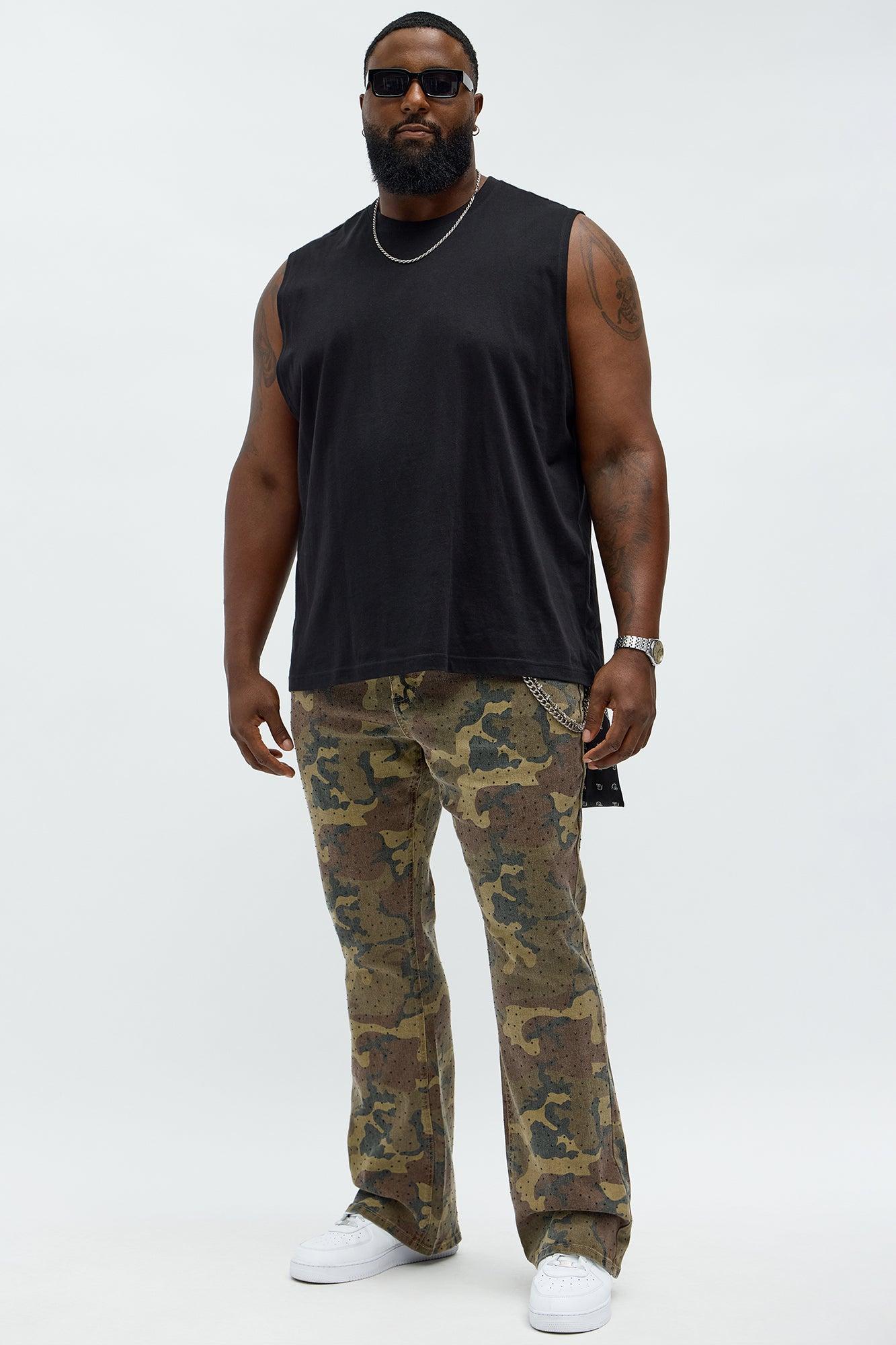 Stacked Slim Flare Militant Jeweled Pants - Camouflage Male Product Image