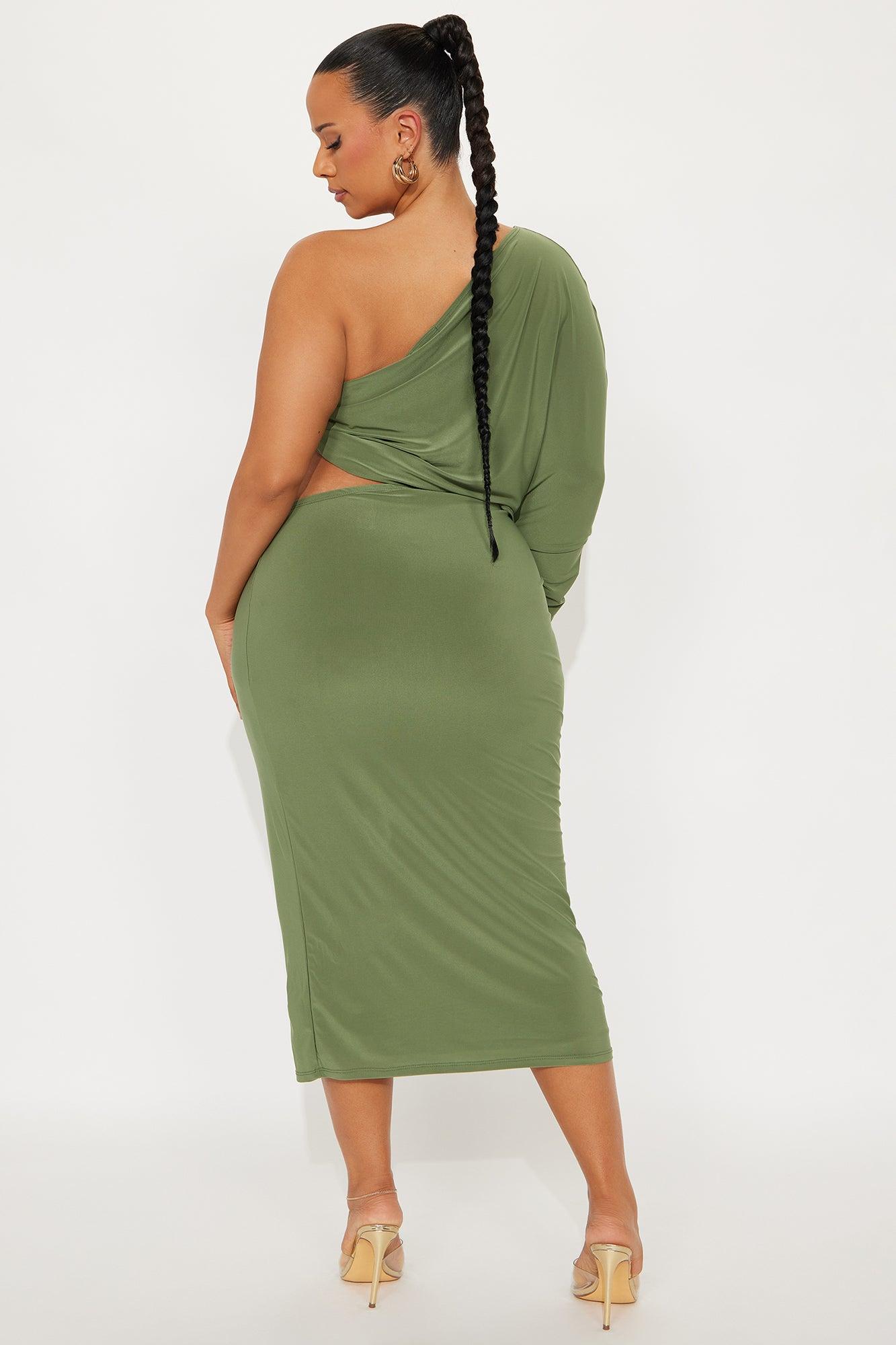 Sly Smile Asymmetrical Midi Dress - Olive Female Product Image