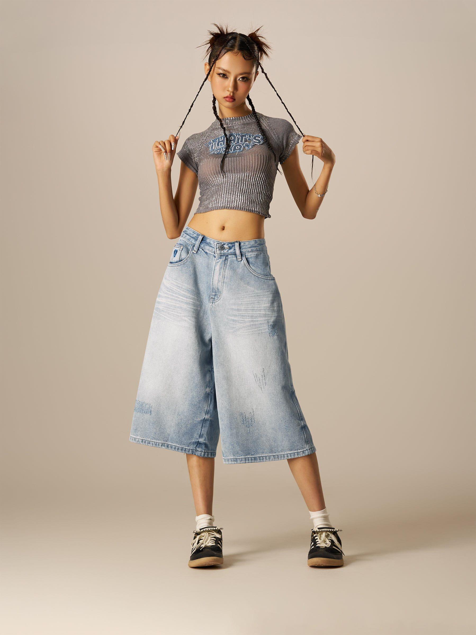 Aelfric Eden Distressed Washed Loose Longline Jorts Product Image