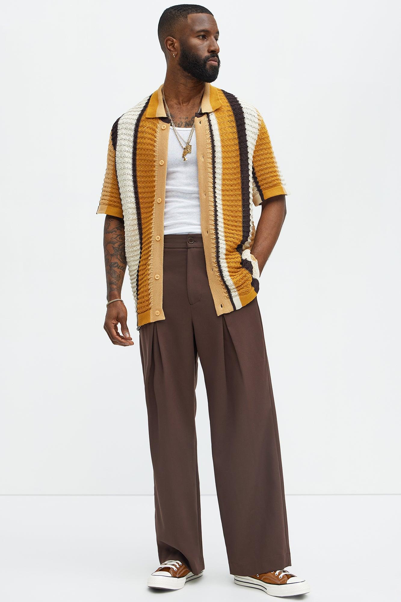 Carson Stripe Short Sleeve Knitted Shirt - Mustard/combo Product Image