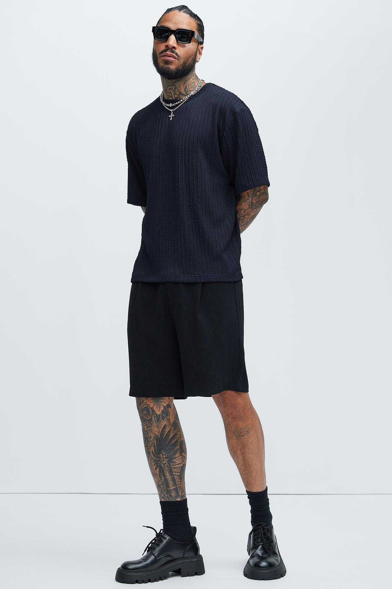 Rope Textured Relaxed Tee - Navy Product Image