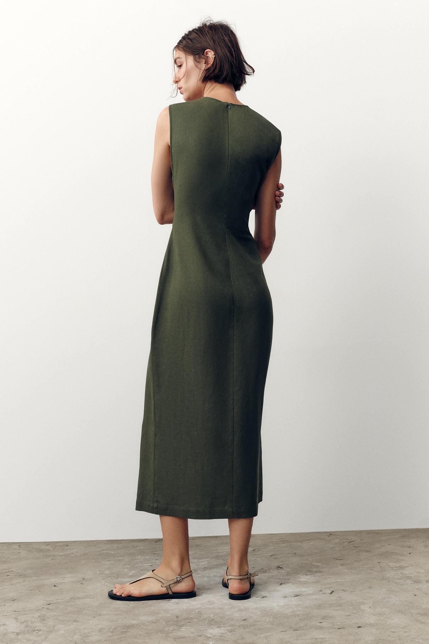 LINEN BELTED MIDI DRESS Product Image