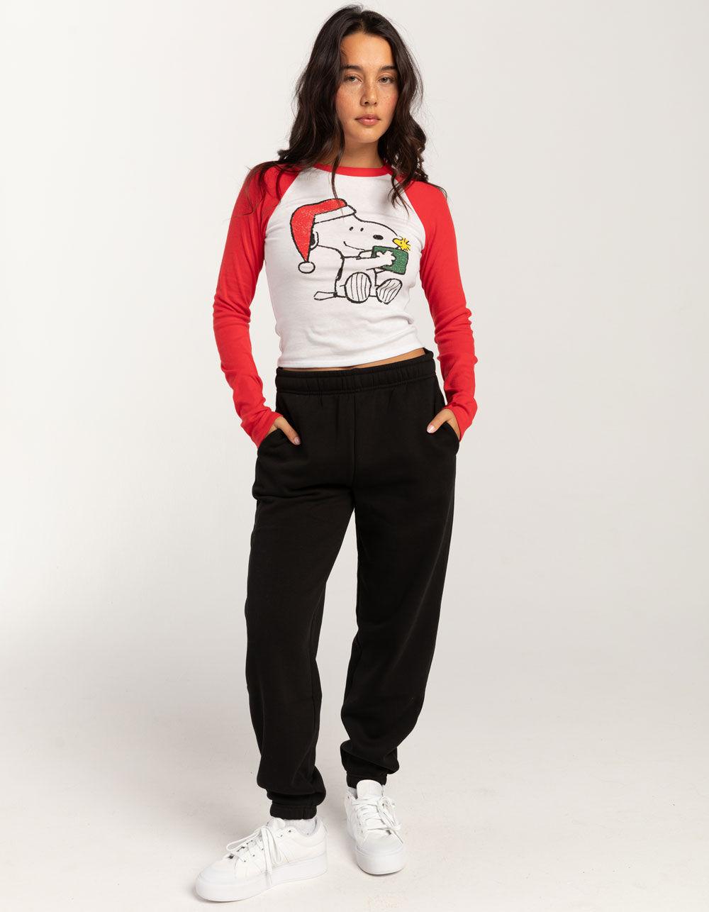 RSQ x Peanuts Holiday Womens Snoopy Long Sleeve Raglan Tee - RED Product Image