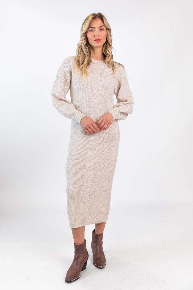 Stay On Your Mind Oatmeal Cable Knit Midi Dress FINAL SALE Product Image