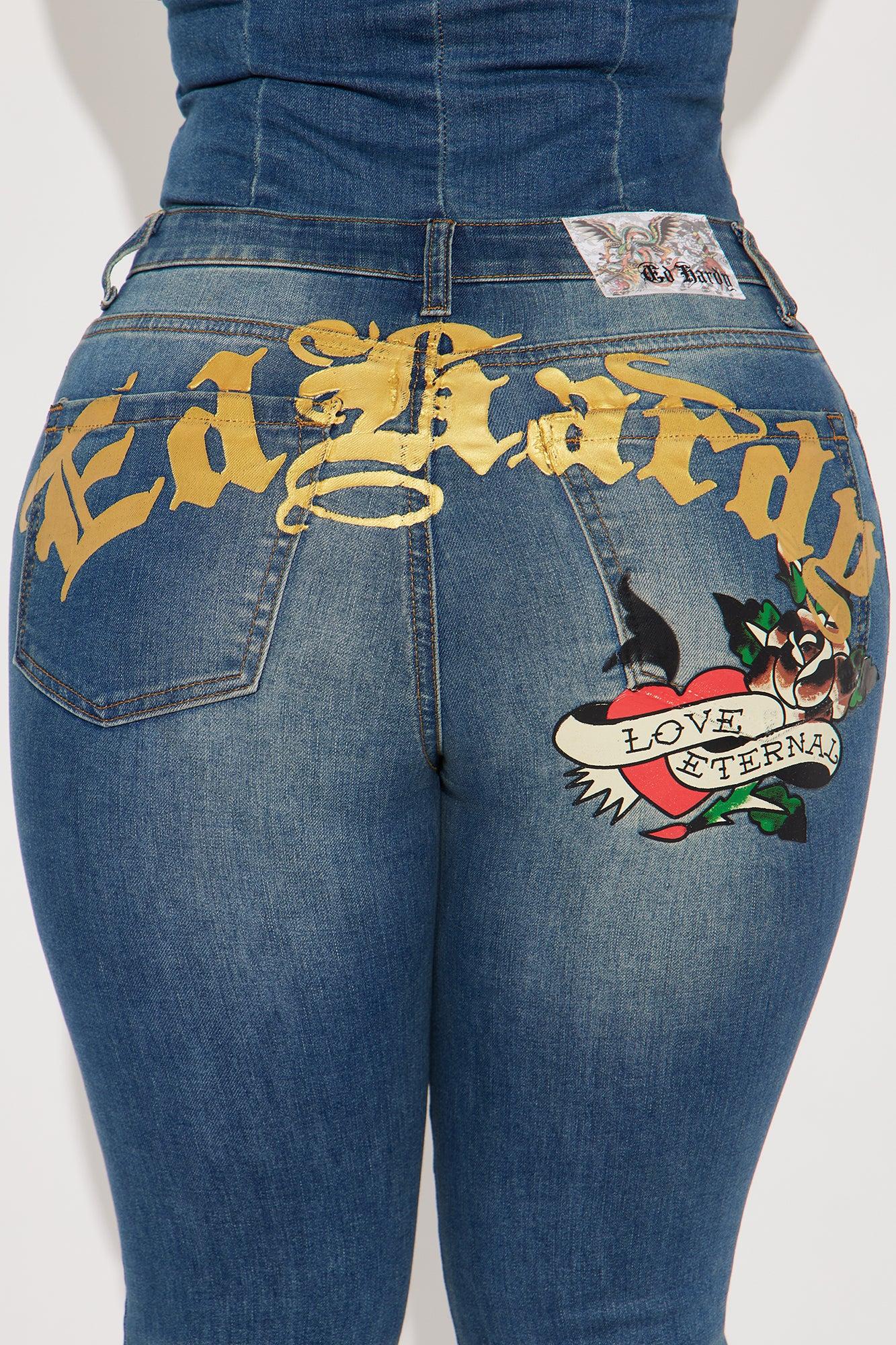 Ed Hardy True Love Denim Jumpsuit - Medium Wash Product Image