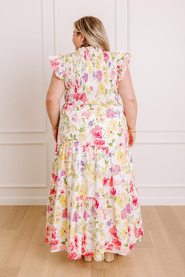 Gleaming Smile Floral Smocked Midi Dress in Blush Curves Product Image