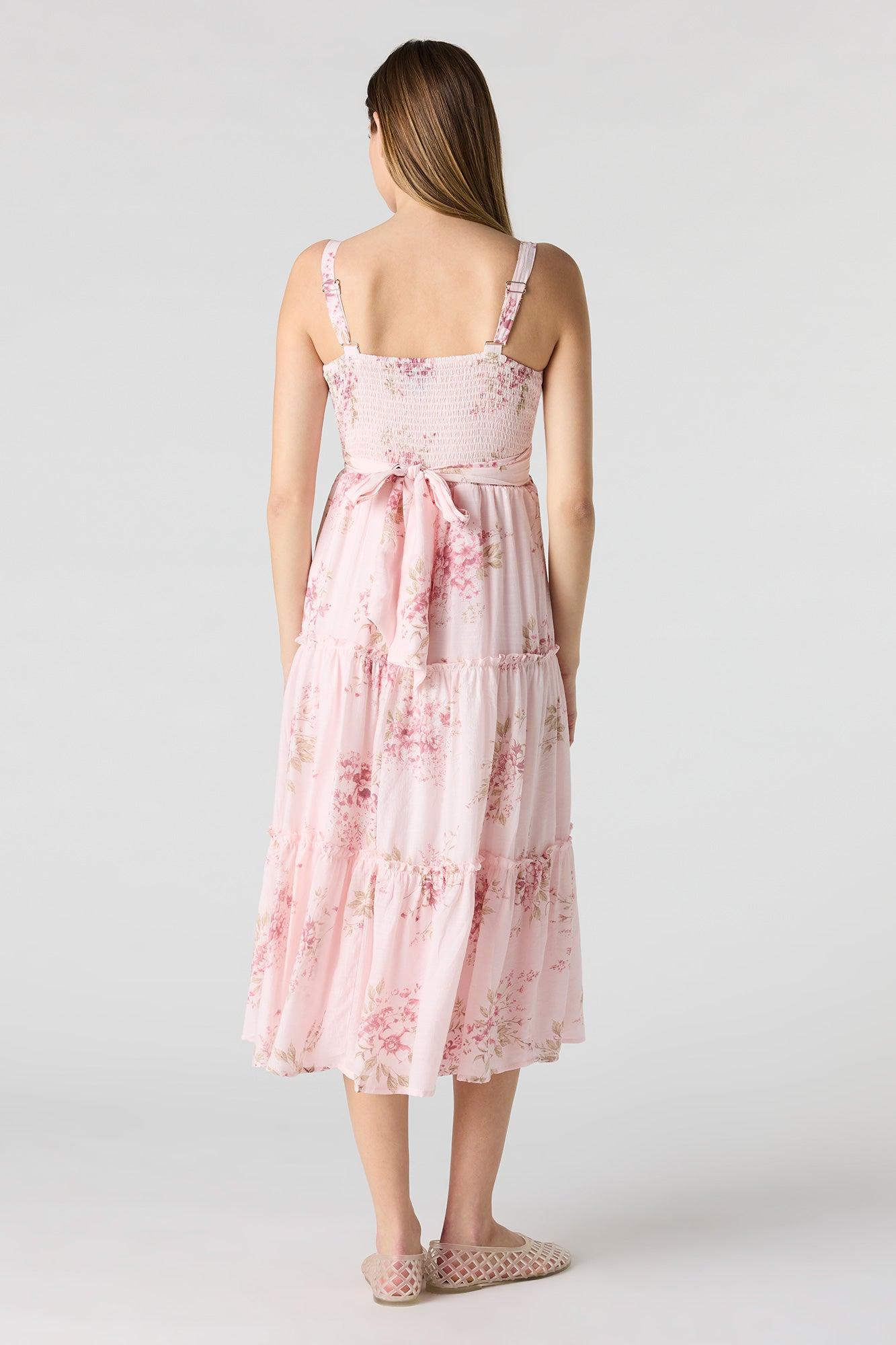 Tie Waist Tiered Midi Dress Female Product Image