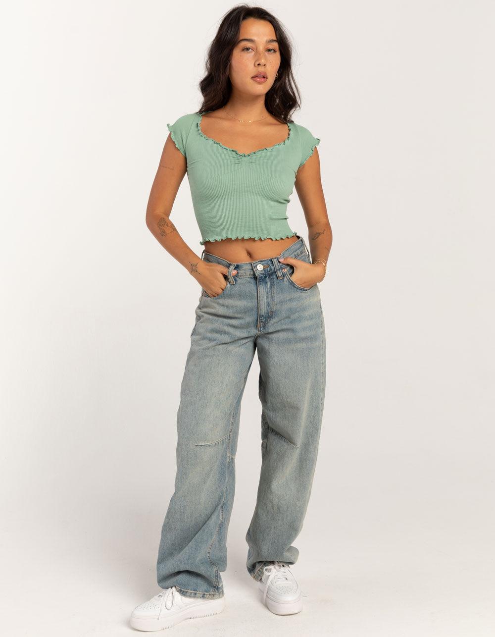 BDG Urban Outfitters Elise Cap Sleeve Womens Knit Top - LT GREEN Product Image