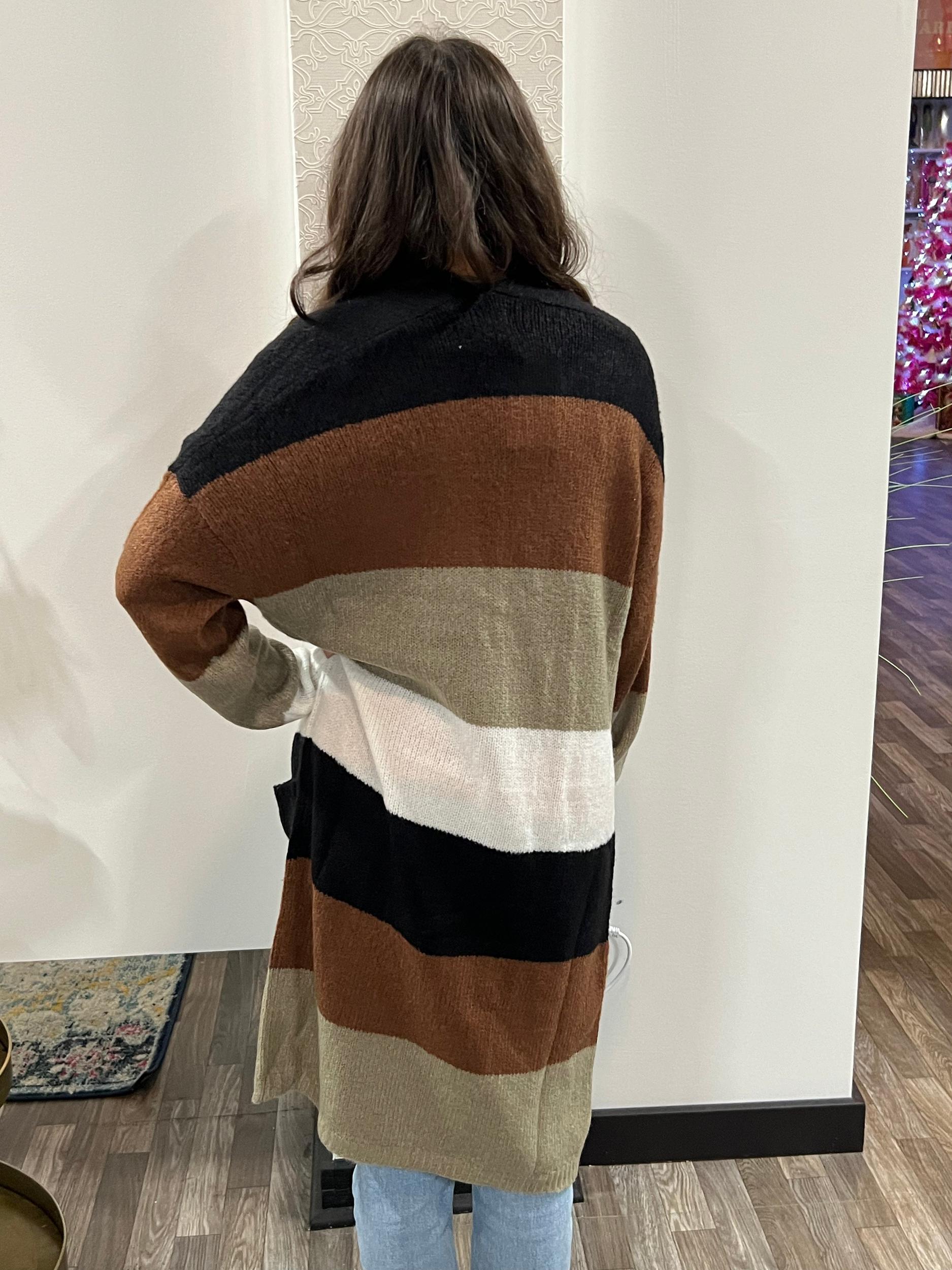 Women's Long Sleeve Open Front Color Block Cardigan Product Image