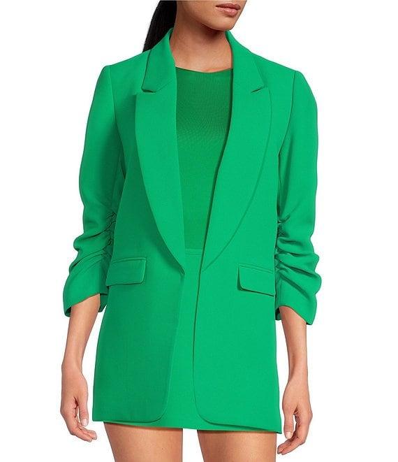 Gianni Bini Jemma Ruched 3/4 Sleeve Shawl Collar Twill Boyfriend Blazer Product Image