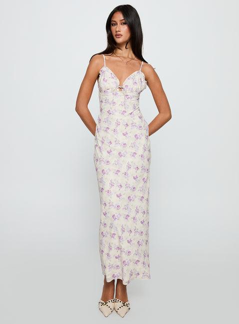 Jessamine Frill Maxi Dress White / Lilac Product Image