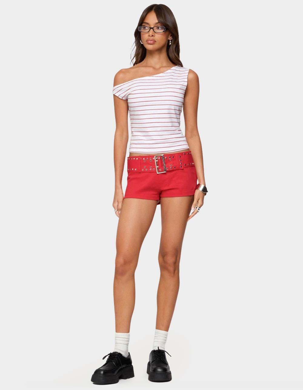 EDIKTED Keryn Striped Asymmetric Top - RED Product Image