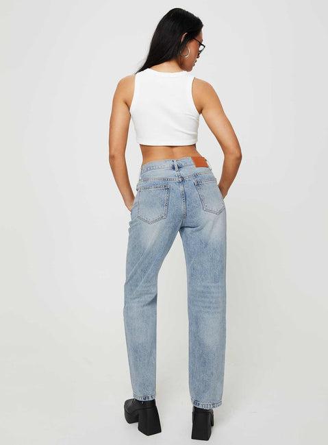 Holly Mid Rise Straight Leg Asymmetric Jean Light Wash Denim Product Image