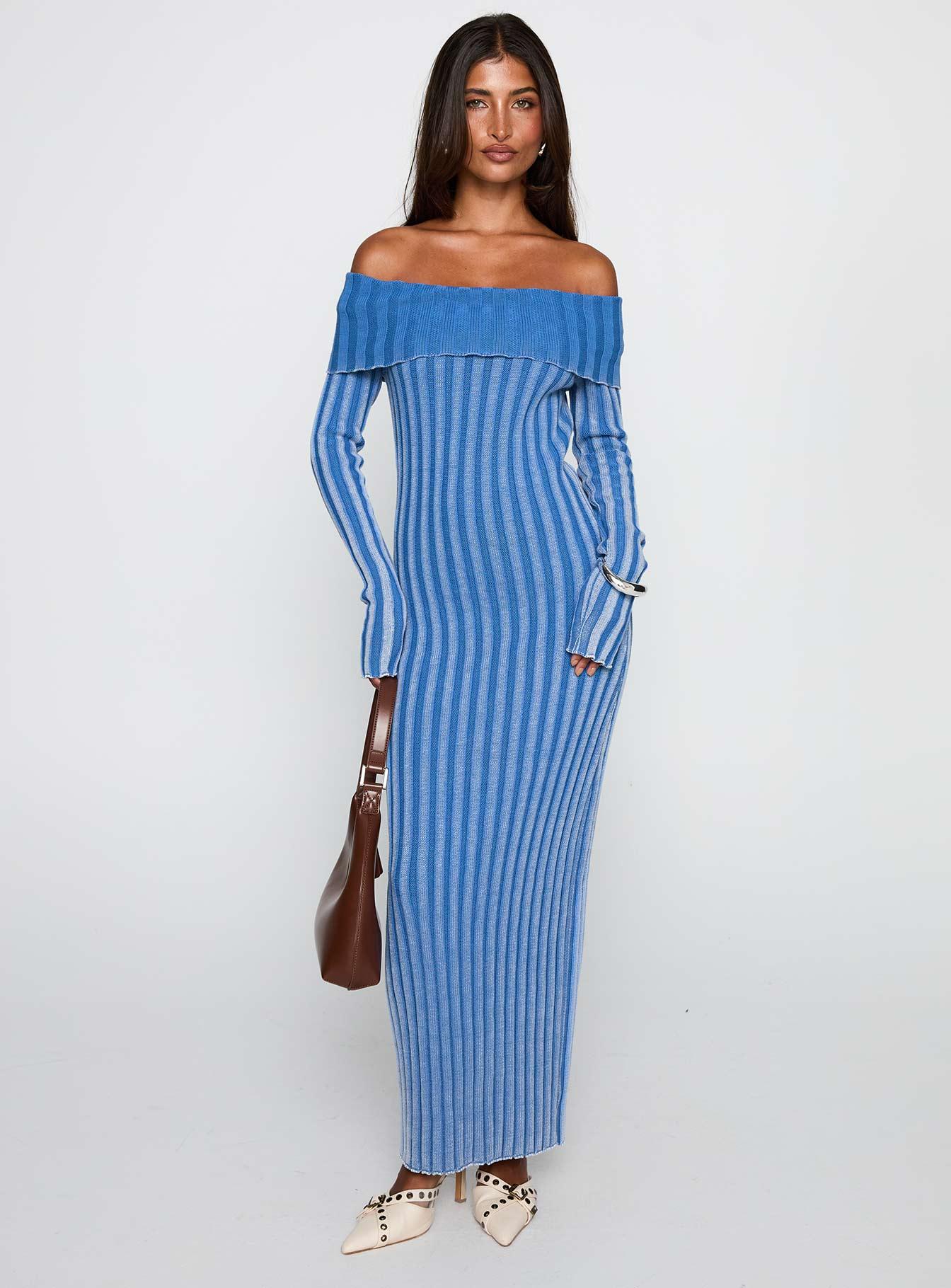 Mariska Long Sleeve Rib Maxi Dress Blue Product Image
