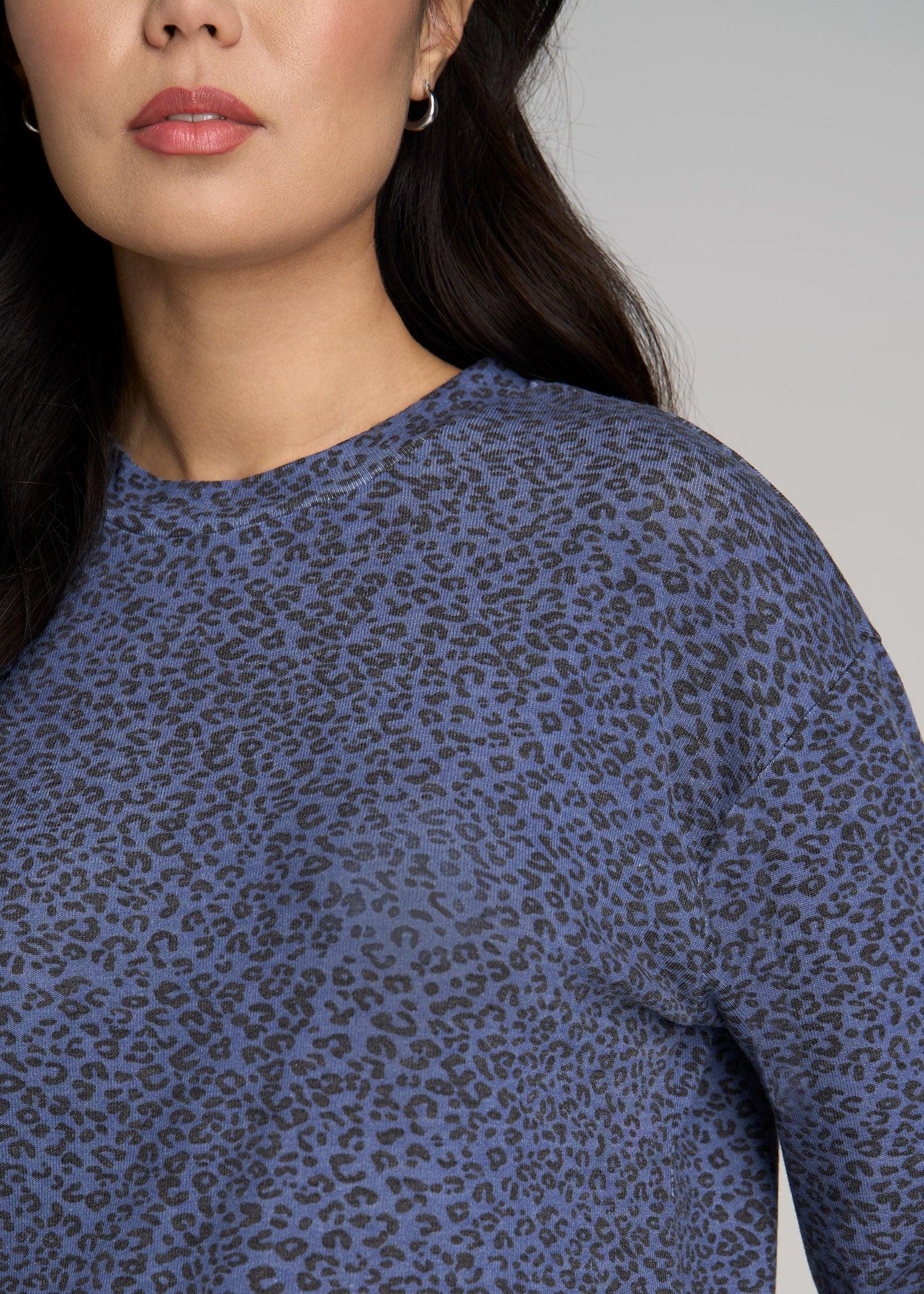 Cozy Lounge Crewneck for Tall Women in Navy Leopard Female Product Image