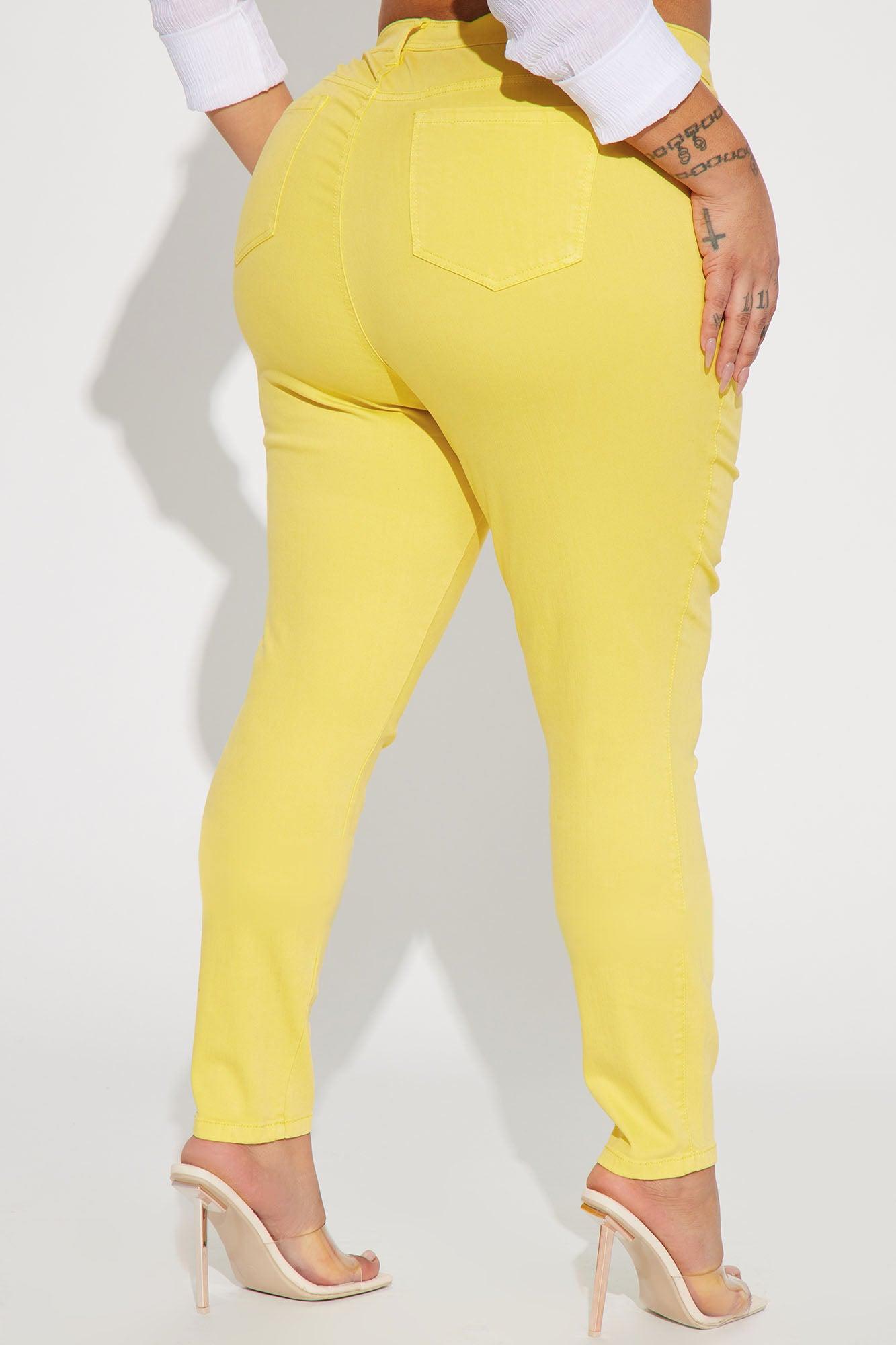 Classic Color High Waist Skinny Jeans - Yellow Product Image