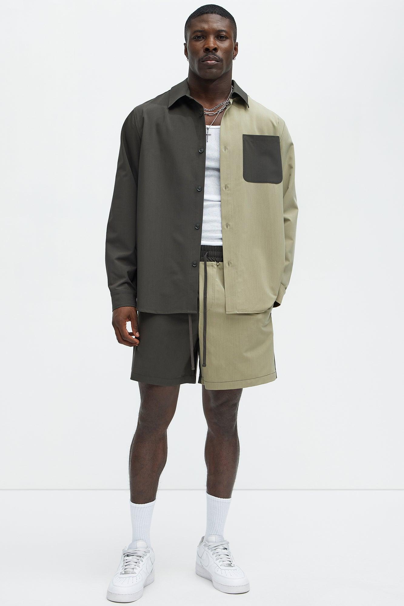 Colorblock Casual Short - Olive/combo Product Image