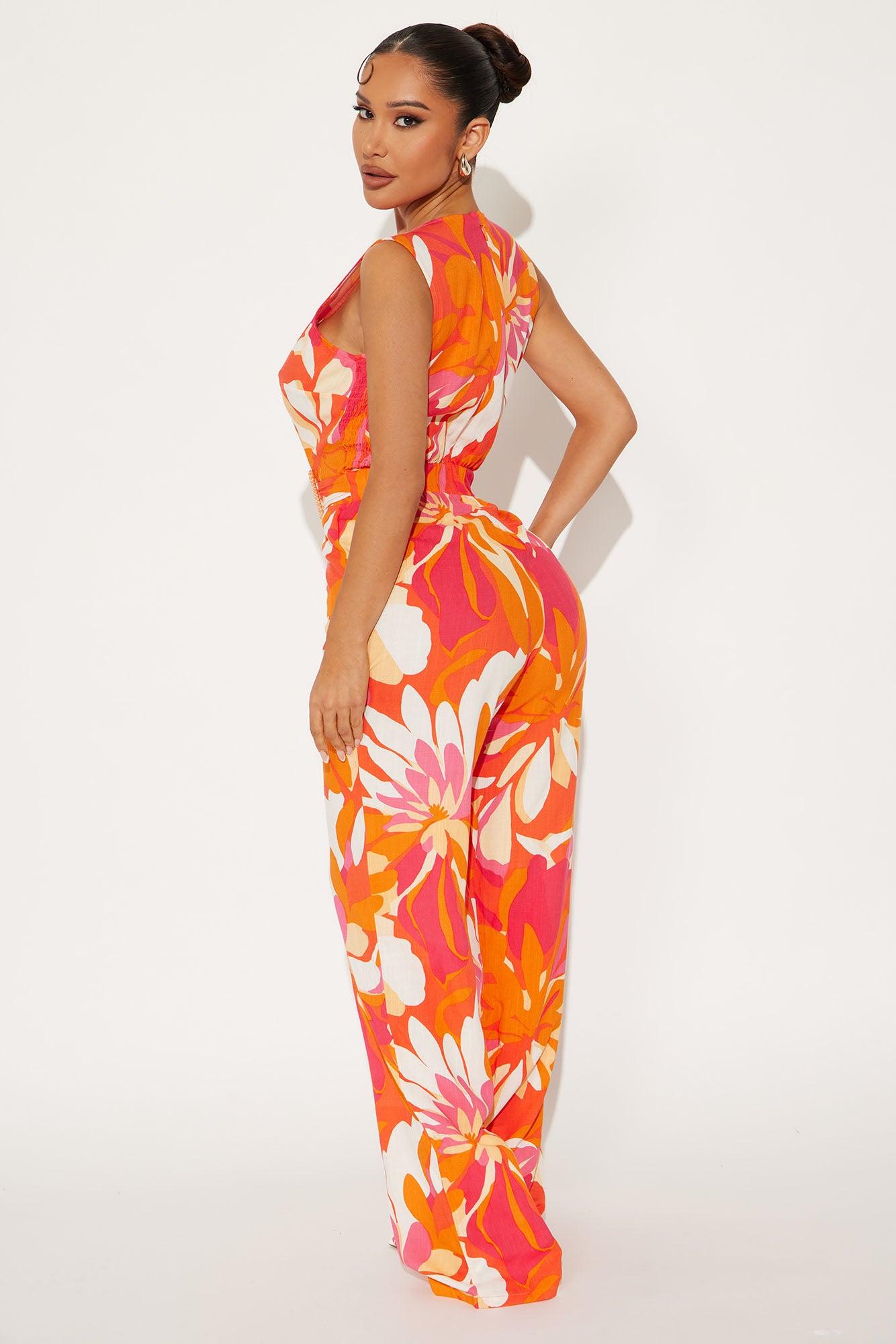 Energy Booster Linen Jumpsuit - Orange/combo Product Image