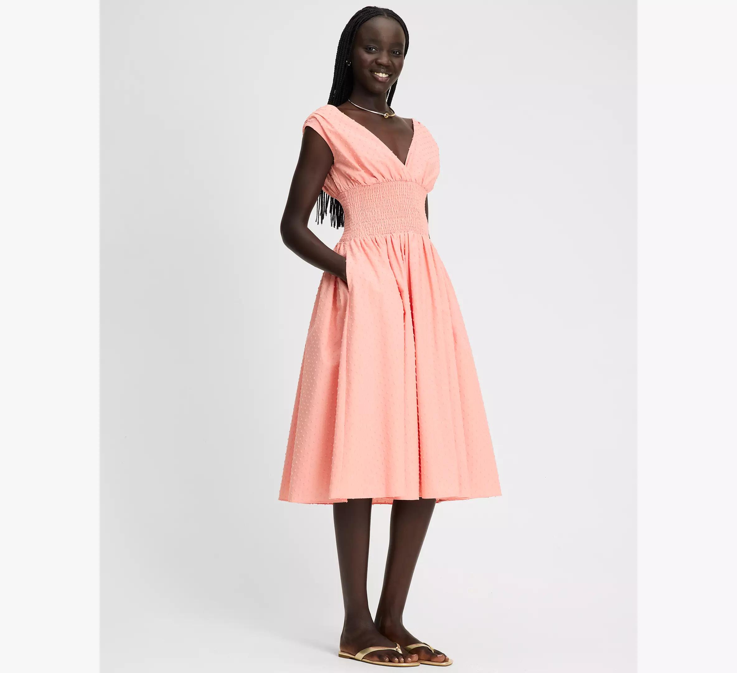 Swiss Dot Smocked Midi Dress Product Image