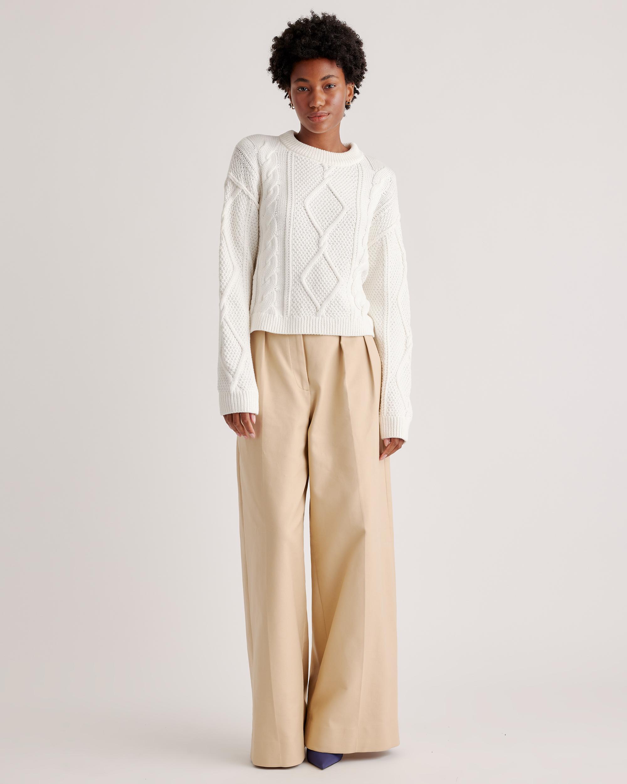 Quince | Women's Cropped Cable Crew Sweater Organic Cotton Product Image