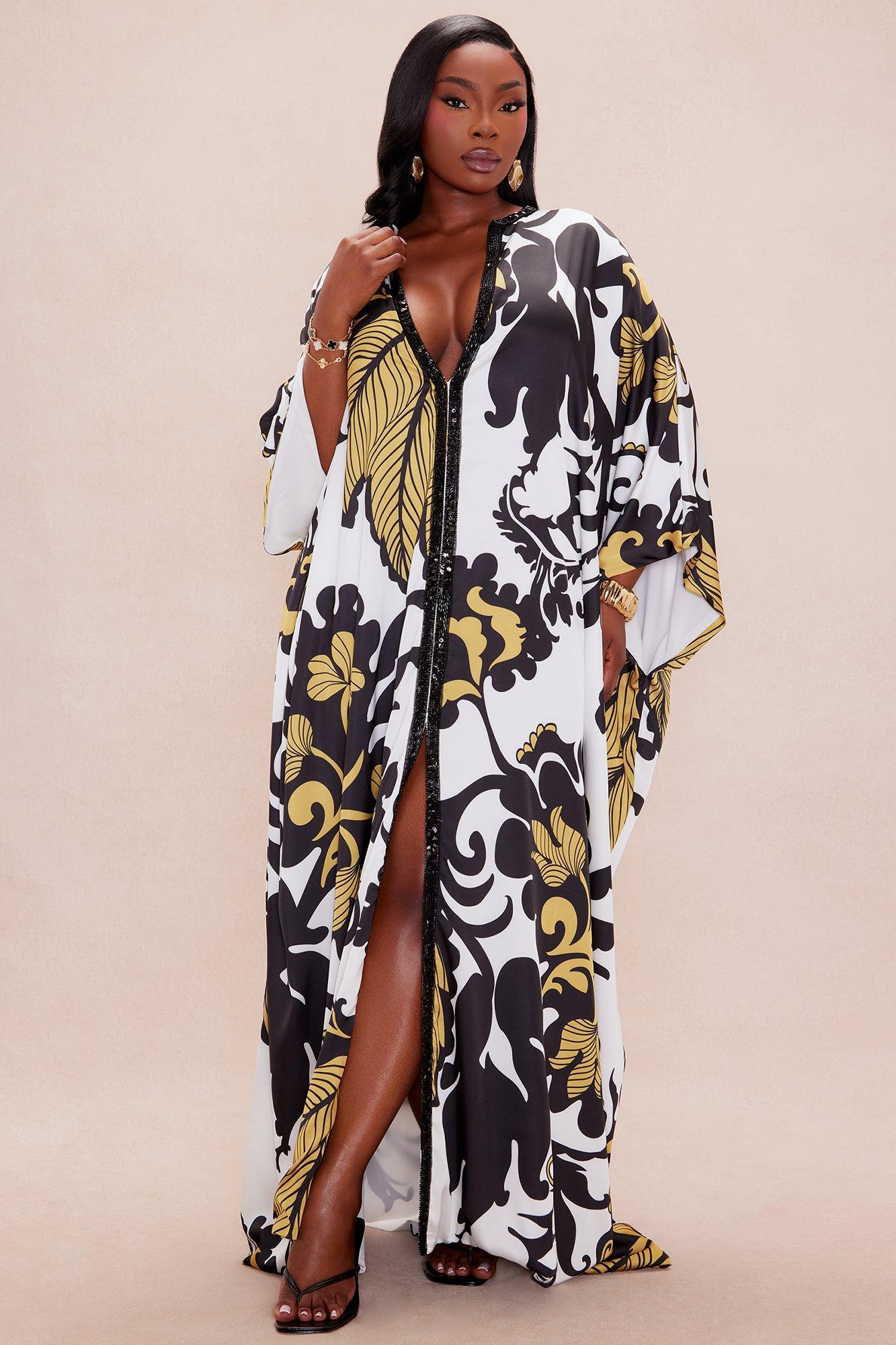 Adima Embellished Satin Kaftan - Gold/combo Female Product Image