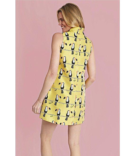 Buru Floral Brocade Toucan Print Mock Neck Sleeveless Shift Mini Dress Product Image