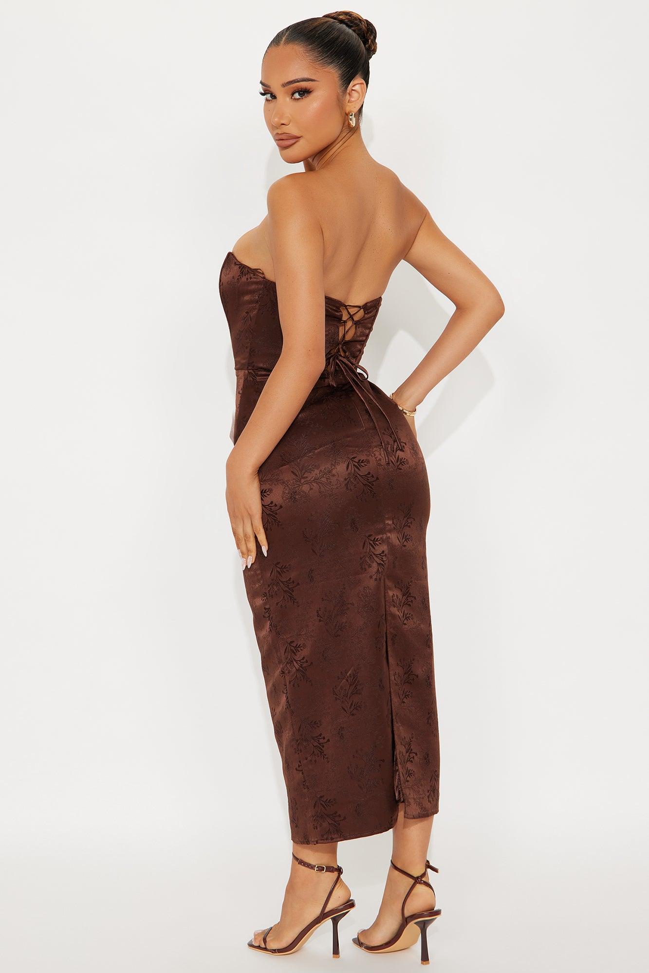 Elena Jacquard Midi Dress - Brown Female Product Image