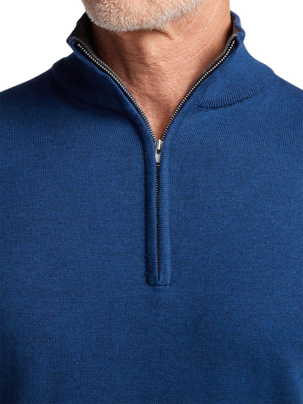 Supima Cotton Quarter Zip Mock Neck Sweater - Dark Blue Product Image