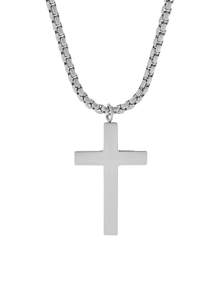 Mens Stainless Steel Cross Pendant Necklace Product Image
