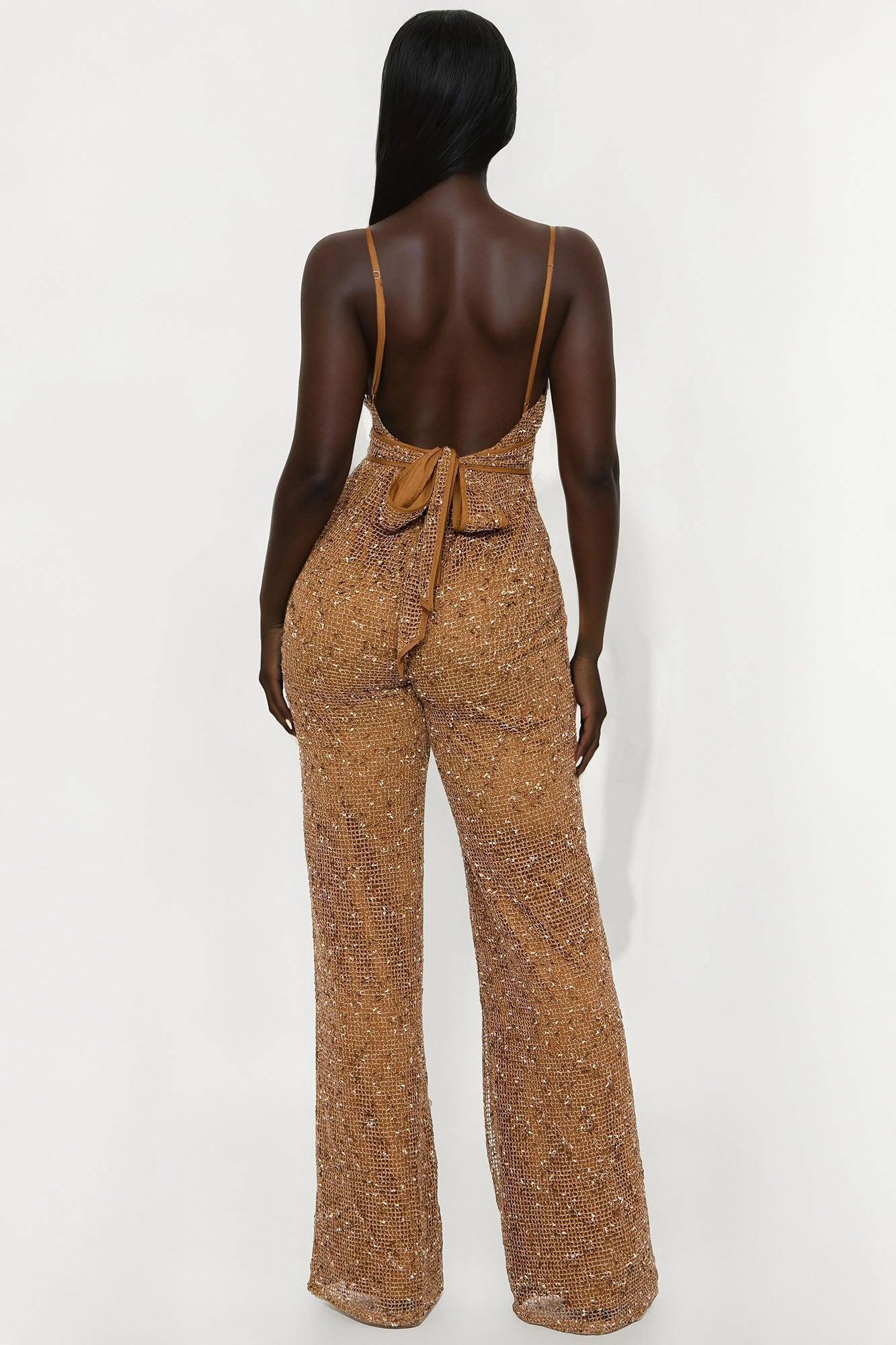 Lost In You Crochet Wide Leg Jumpsuit - Mocha/combo Female Product Image