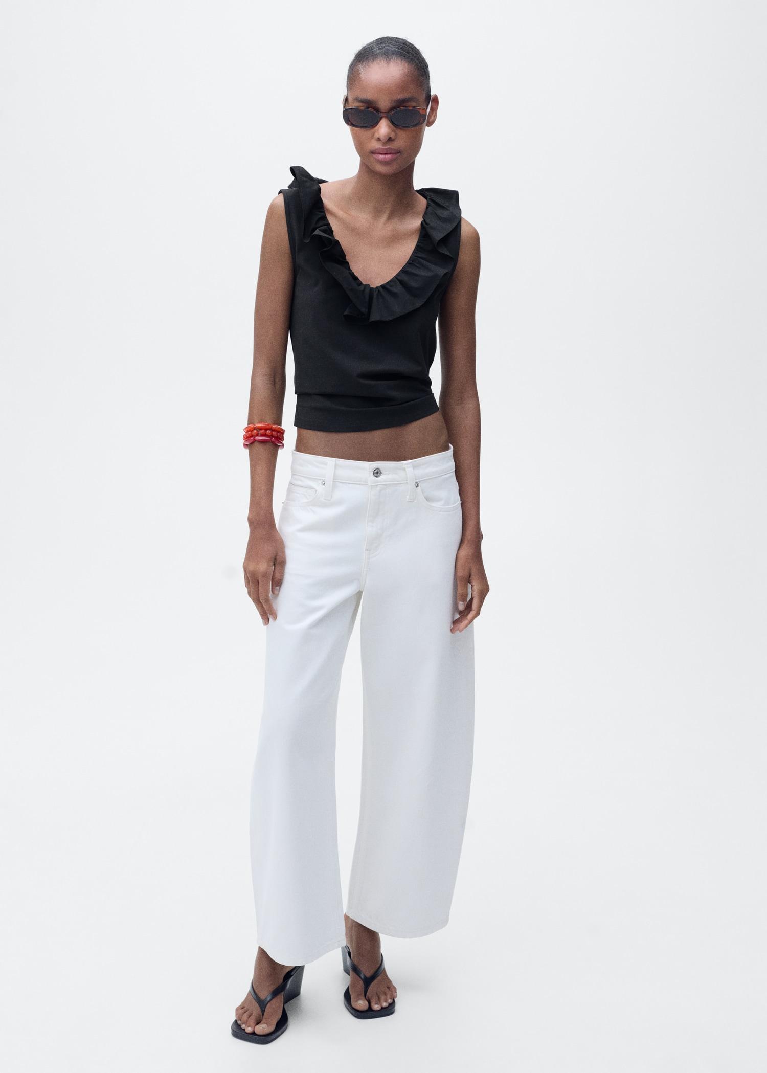 Cotton top with ruffles - Women | MANGO USA Product Image