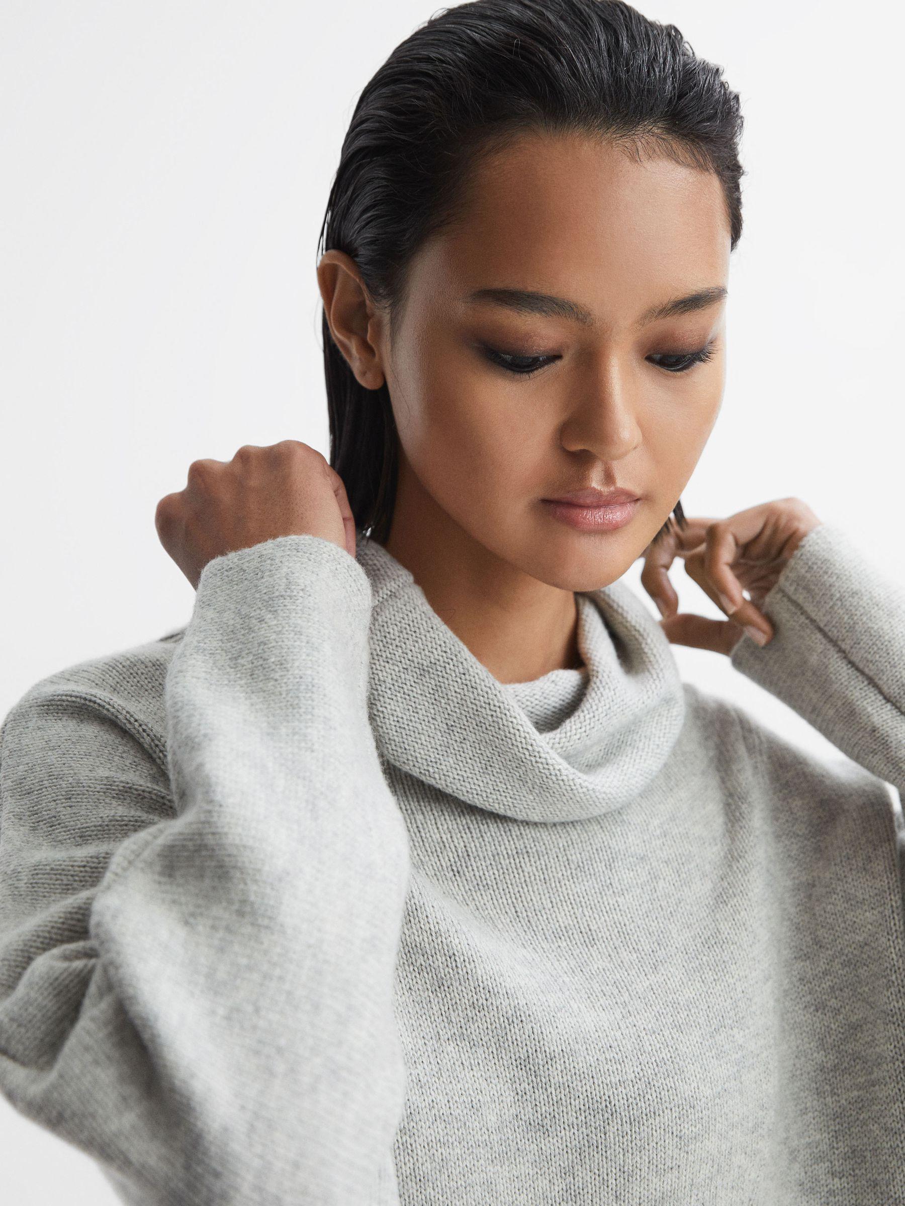 Oversized Wool Blend Cowl Neck Mini Dress in Soft Grey Product Image