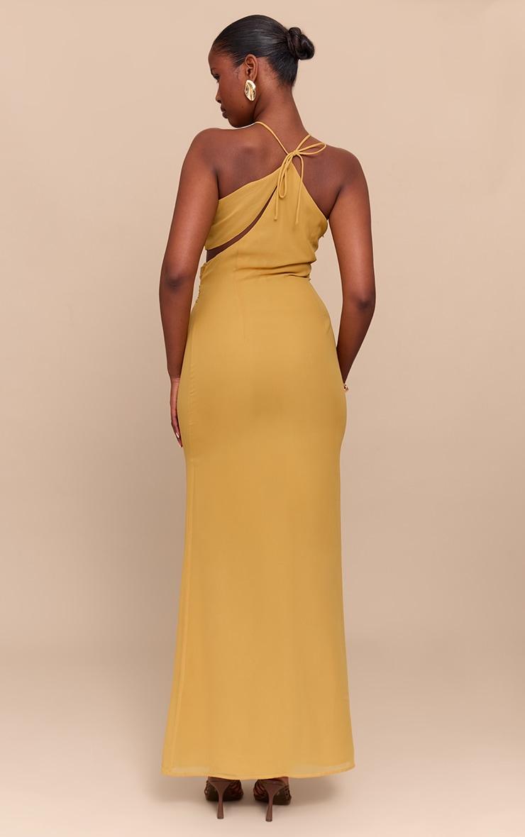 Mustard Chiffon Cut Out Draped Maxi Dress Product Image