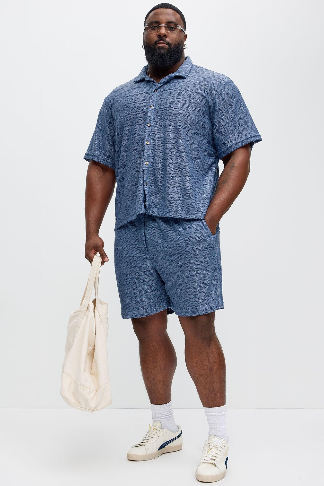 Echo Textured Drawstring Shorts - Blue Product Image