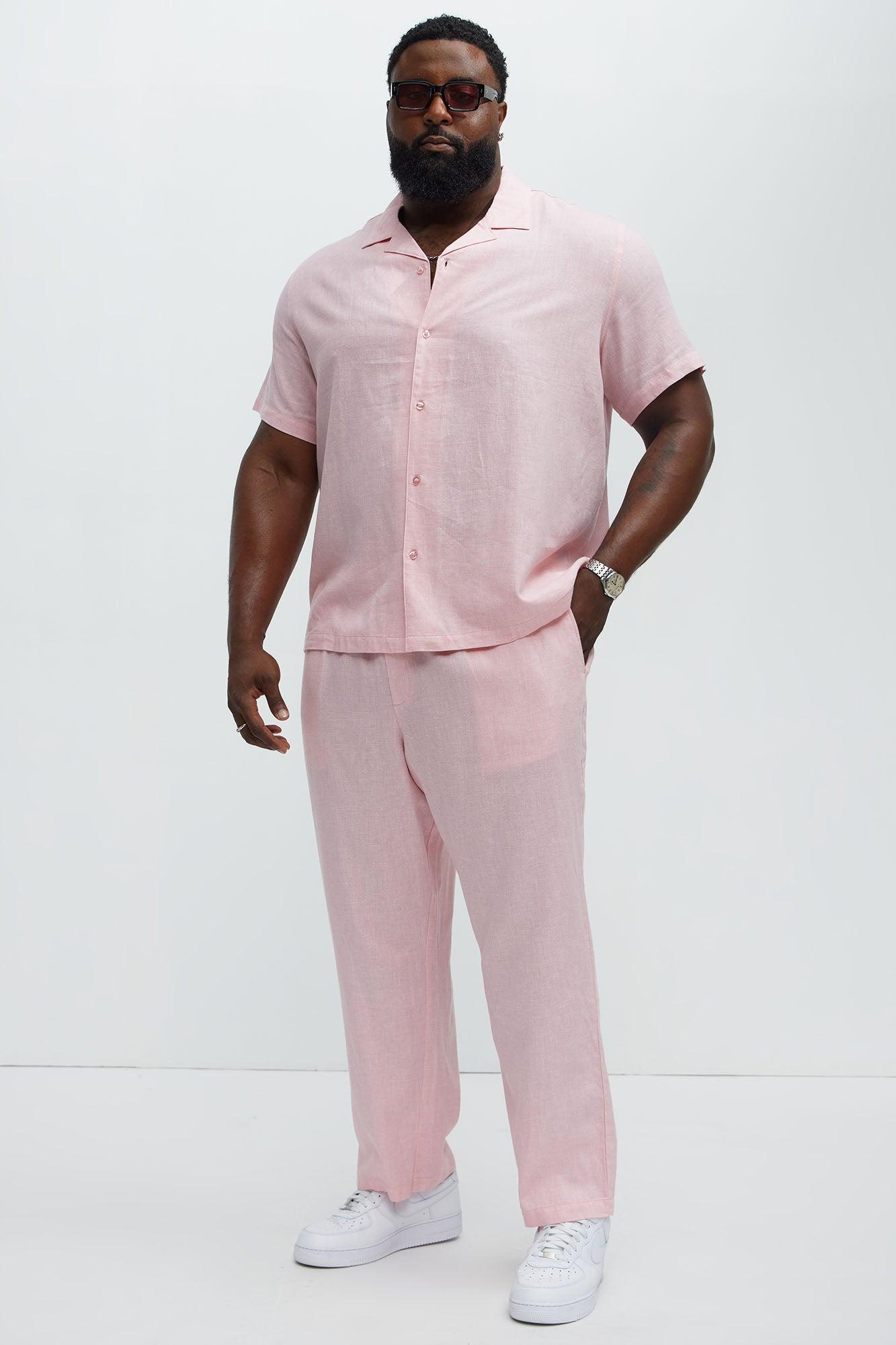 Bahamas Straight Linen Pants - Pink Product Image