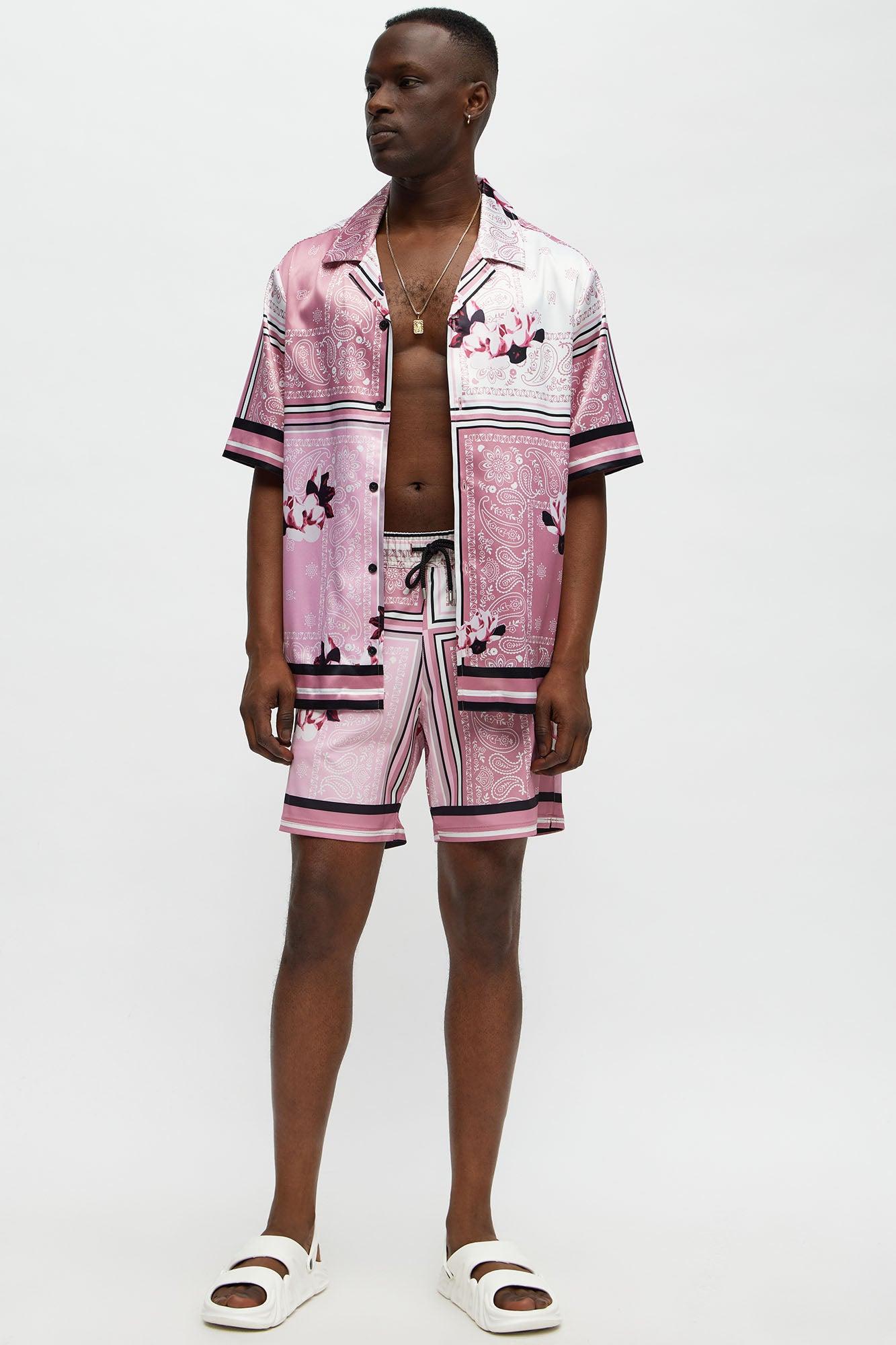 Cuban Collar Paisley Drift Short Sleeve Shirt - Pink/combo Product Image