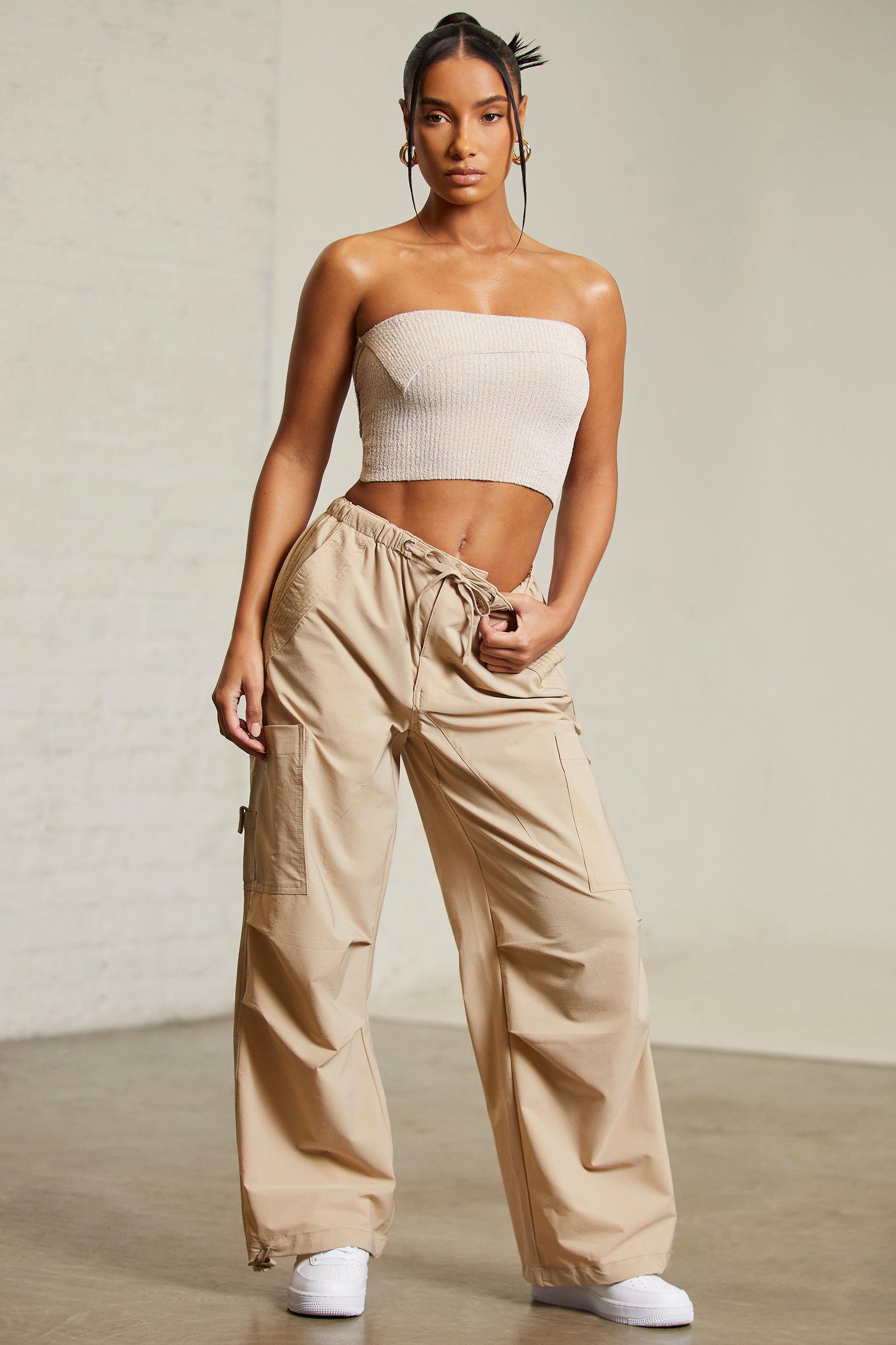 Wide Leg Cargo Trousers in Beige Female Product Image