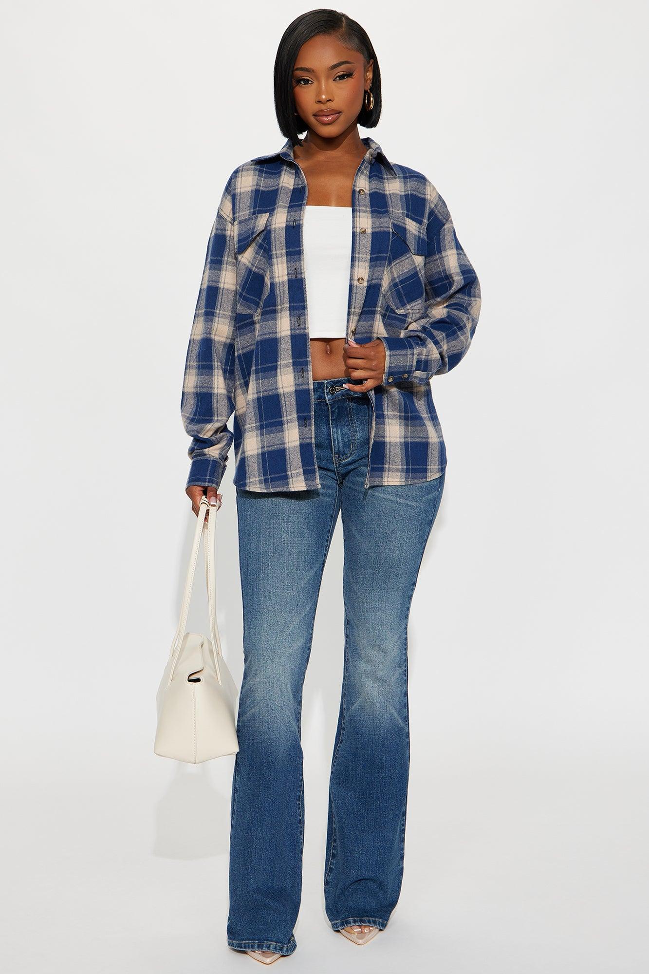 Come Get Me Flannel Plaid Shirt - Navy/combo Product Image