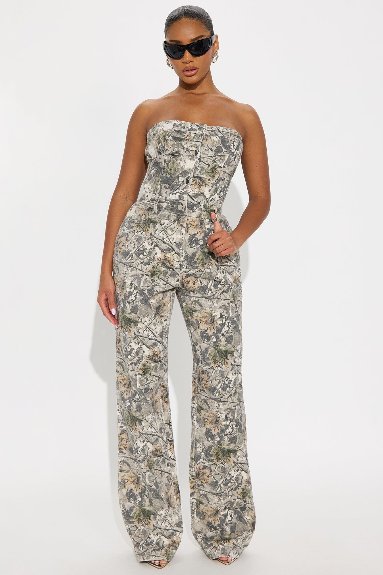 Urban Icon Camo Strapless Jumpsuit - Grey/combo Female Product Image