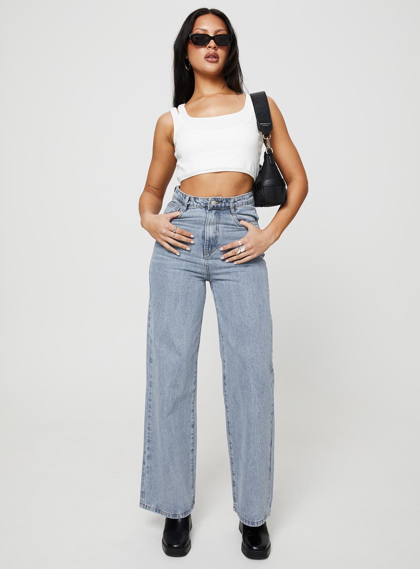 Nicolo High Rise Straight Leg Jeans Light Blue Wash Product Image