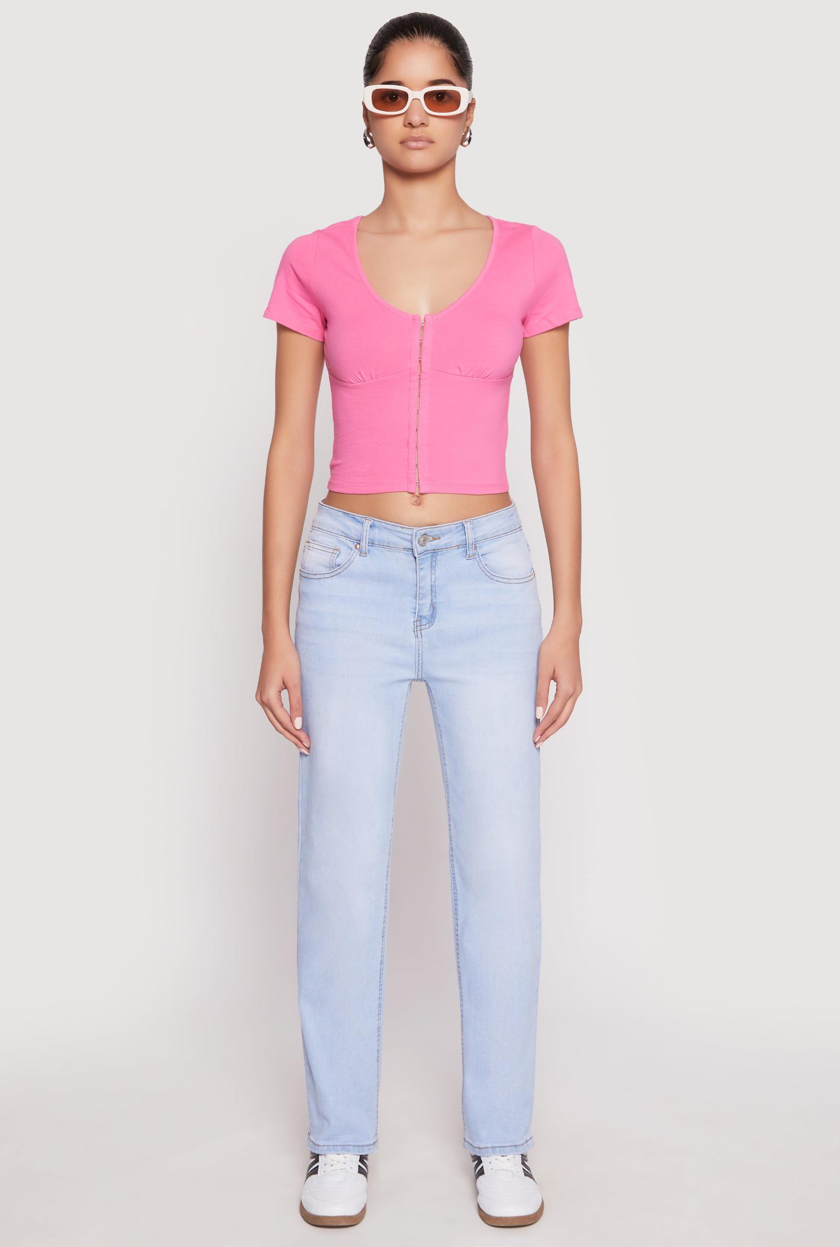 Womens Hook and Eye Short Sleeve Crop Top Product Image