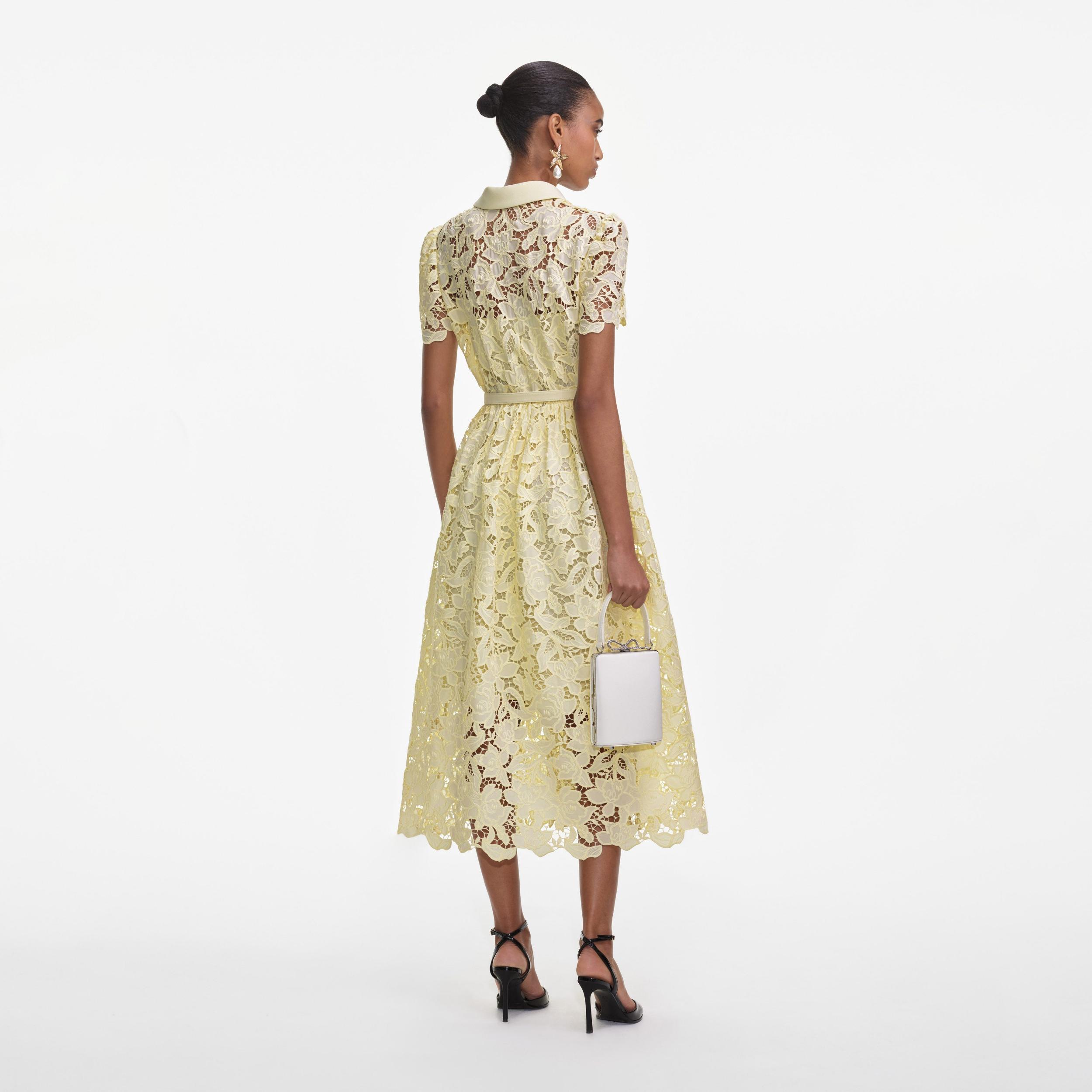 Yellow Lace Collared Midi Dress Product Image