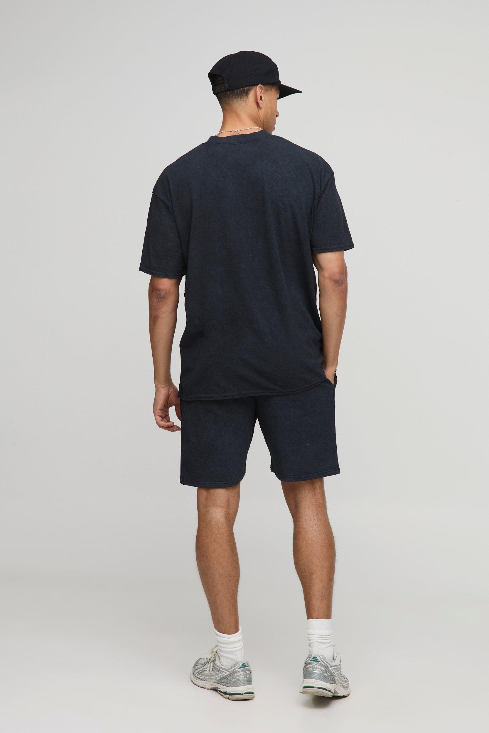 Oversized Man Script Washed T-Shirt And Short Set | boohooMAN USA Product Image