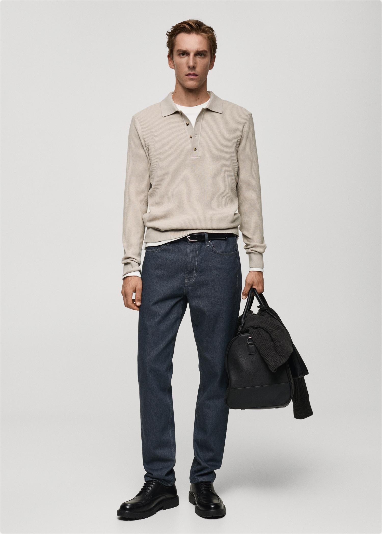 Cotton-blend ribbed polo sweater - Men | MANGO USA Product Image
