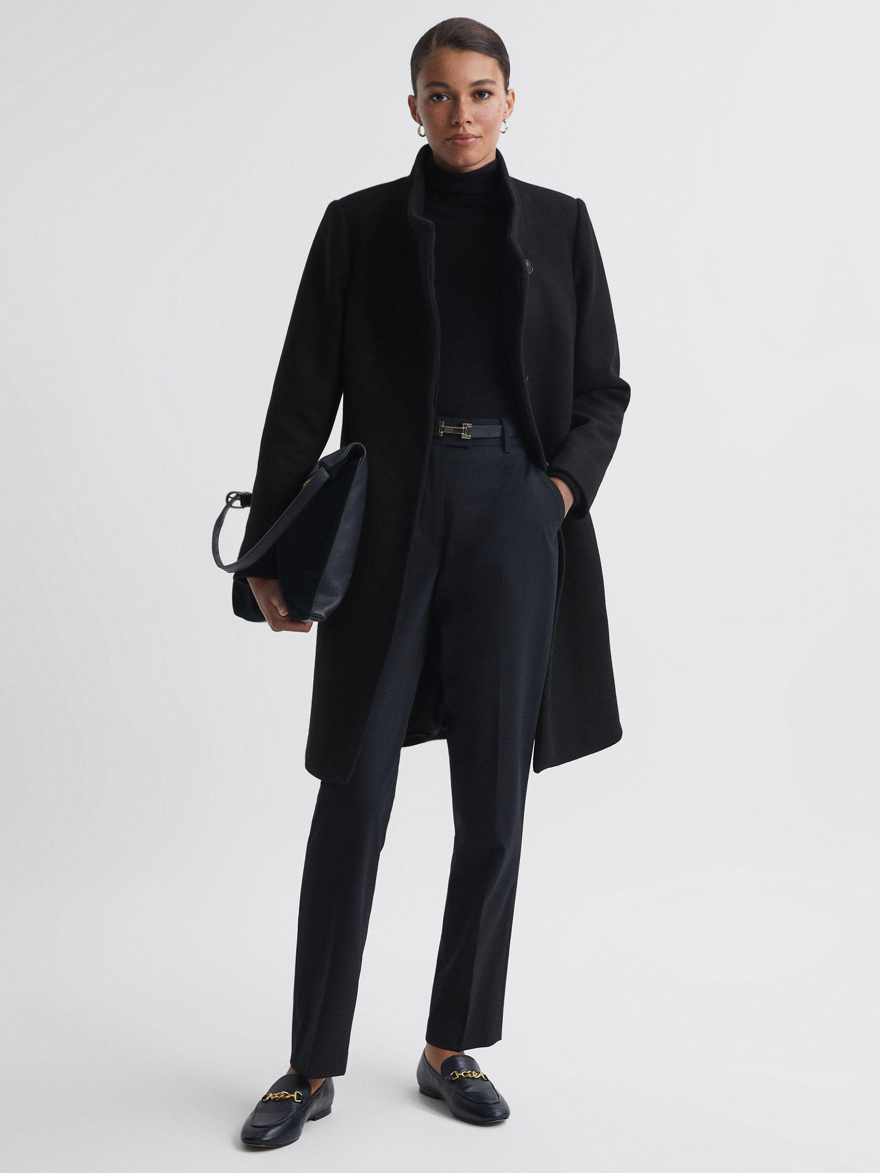 Petite Wool Blend Mid-Length Coat in Black Product Image