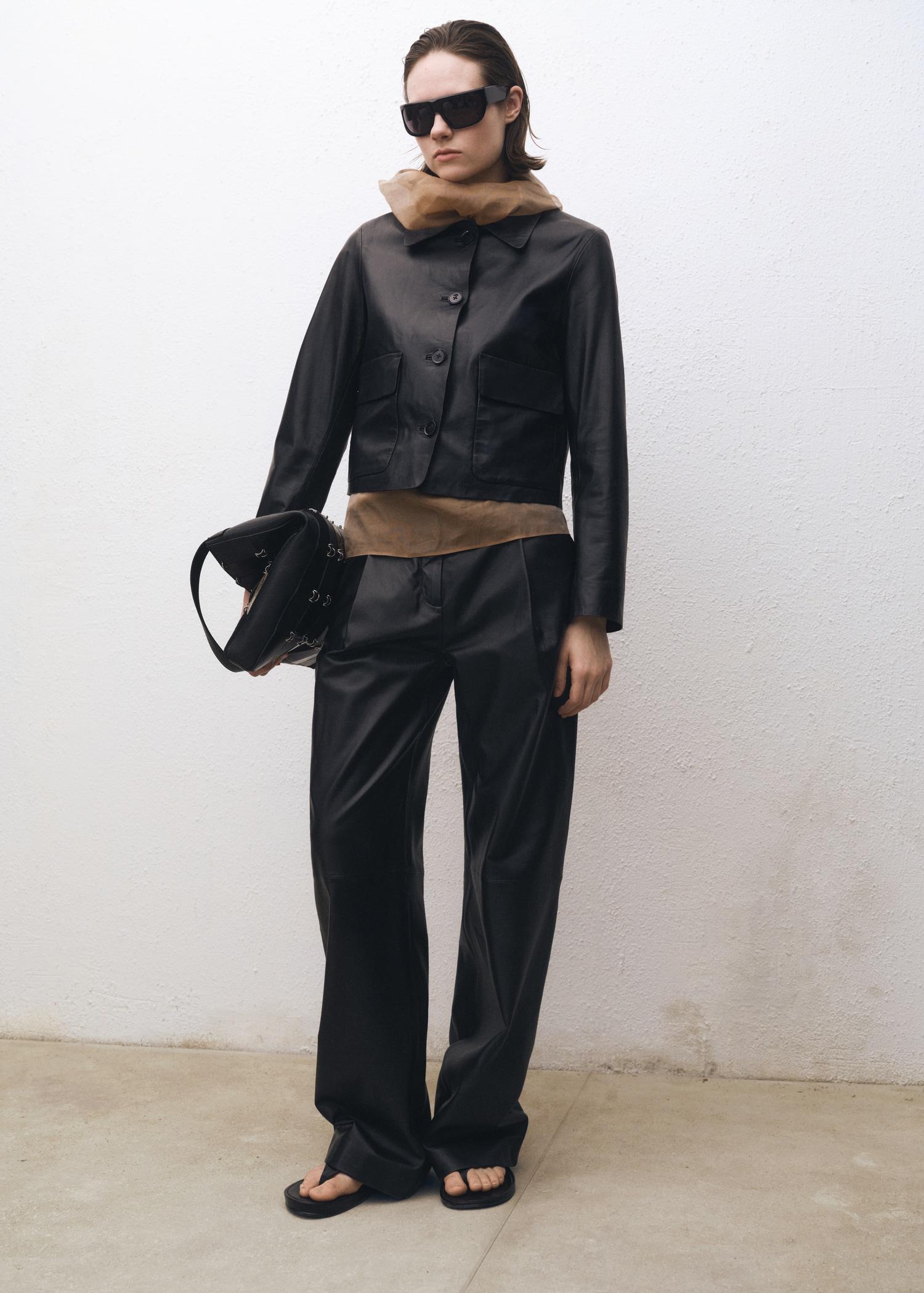 Buttoned leather jacket - Women | MANGO USA Product Image