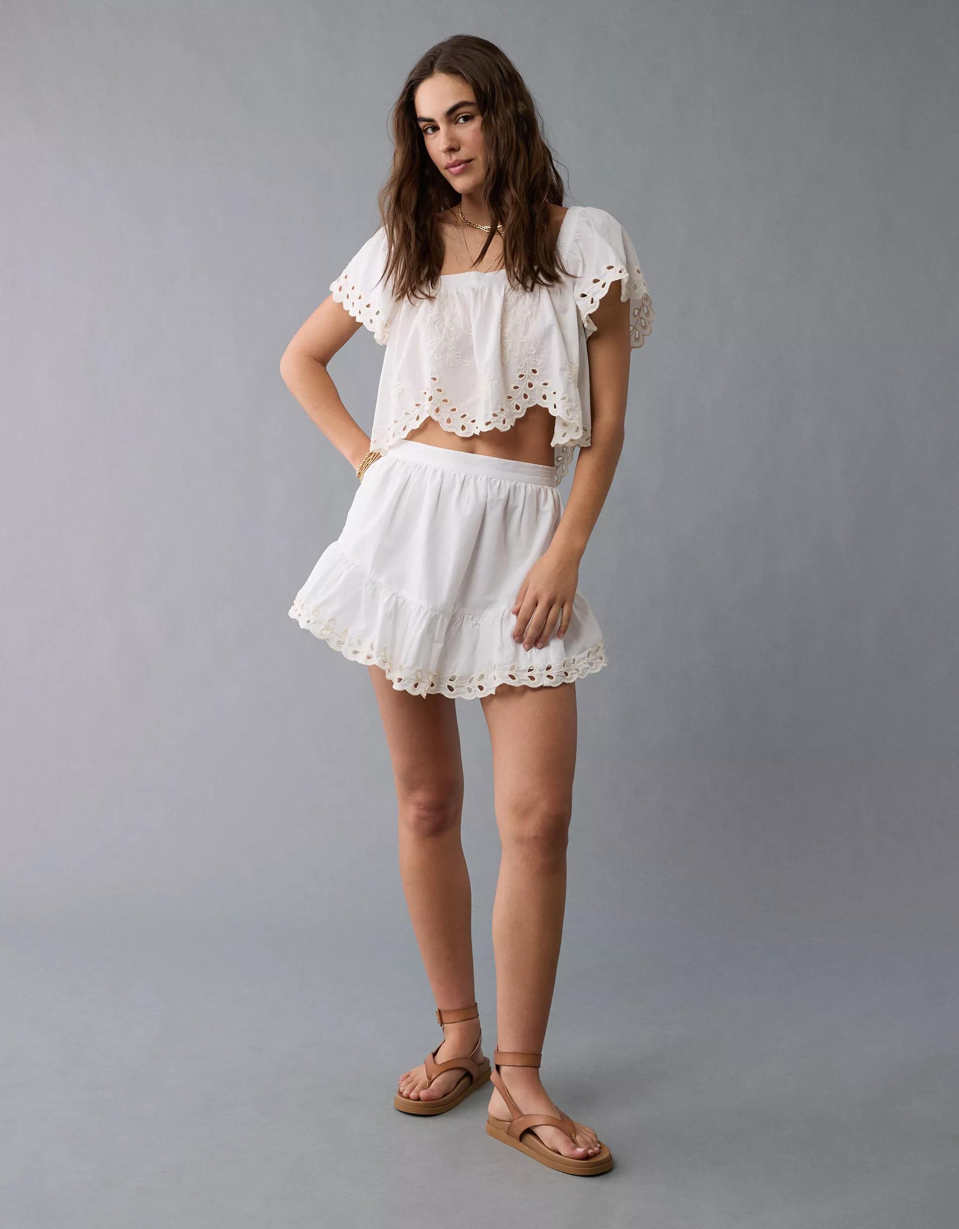 AE High-Waisted Embroidered Eyelet Mini Skirt Product Image