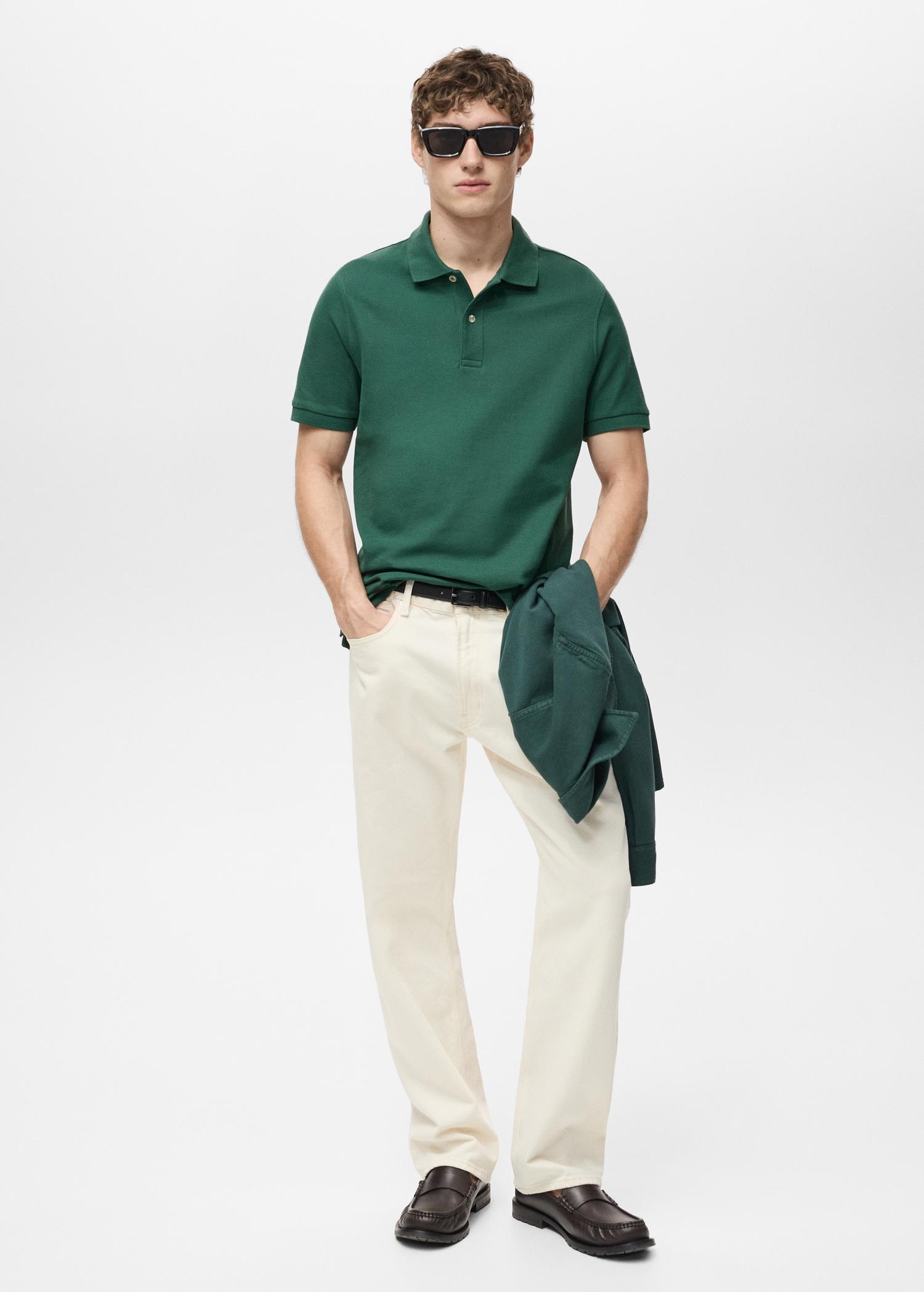 Regular-fit cotton piqué polo shirt - Men | MANGO USA Product Image
