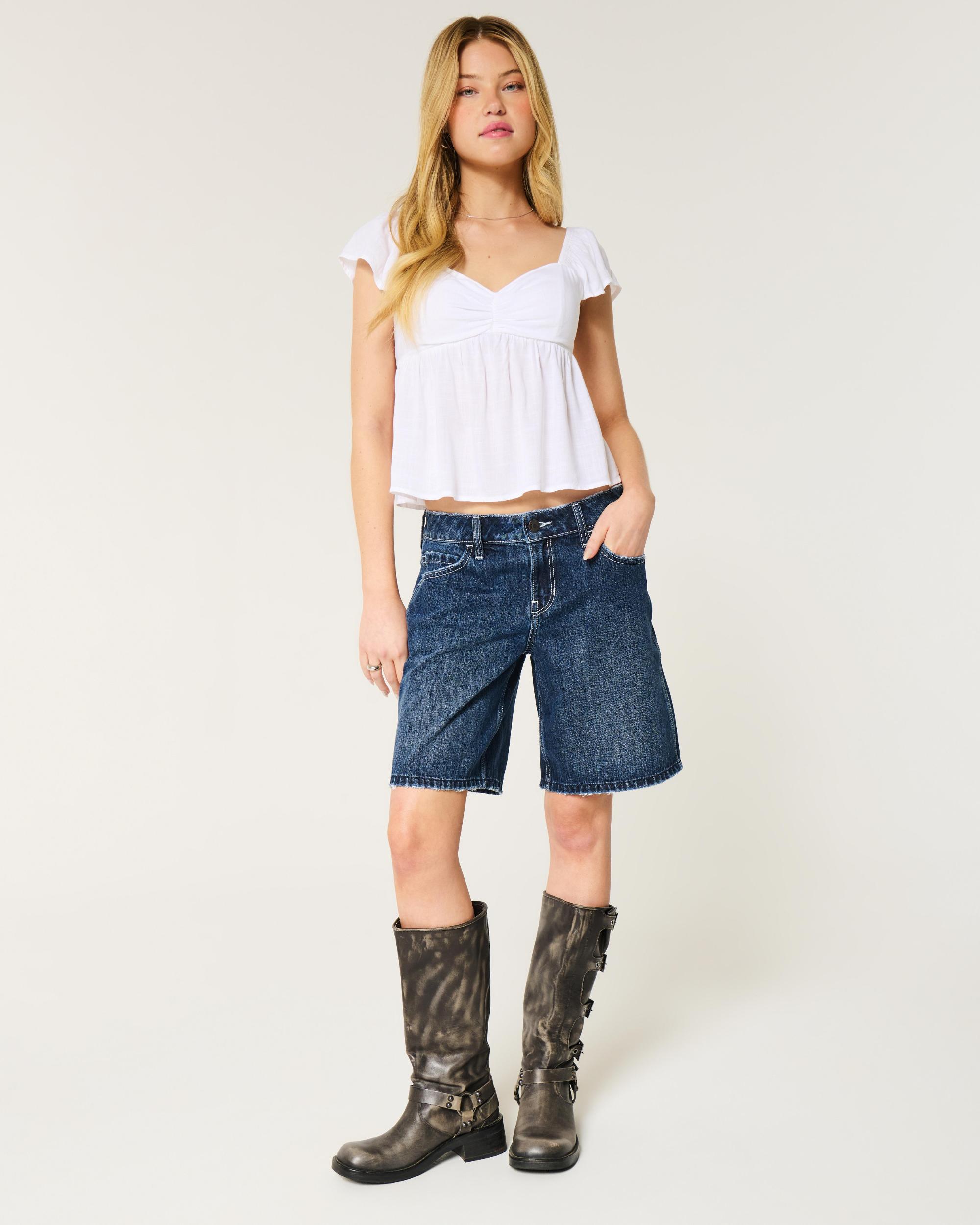 Low-Rise Washed Black Baggy Jort Product Image