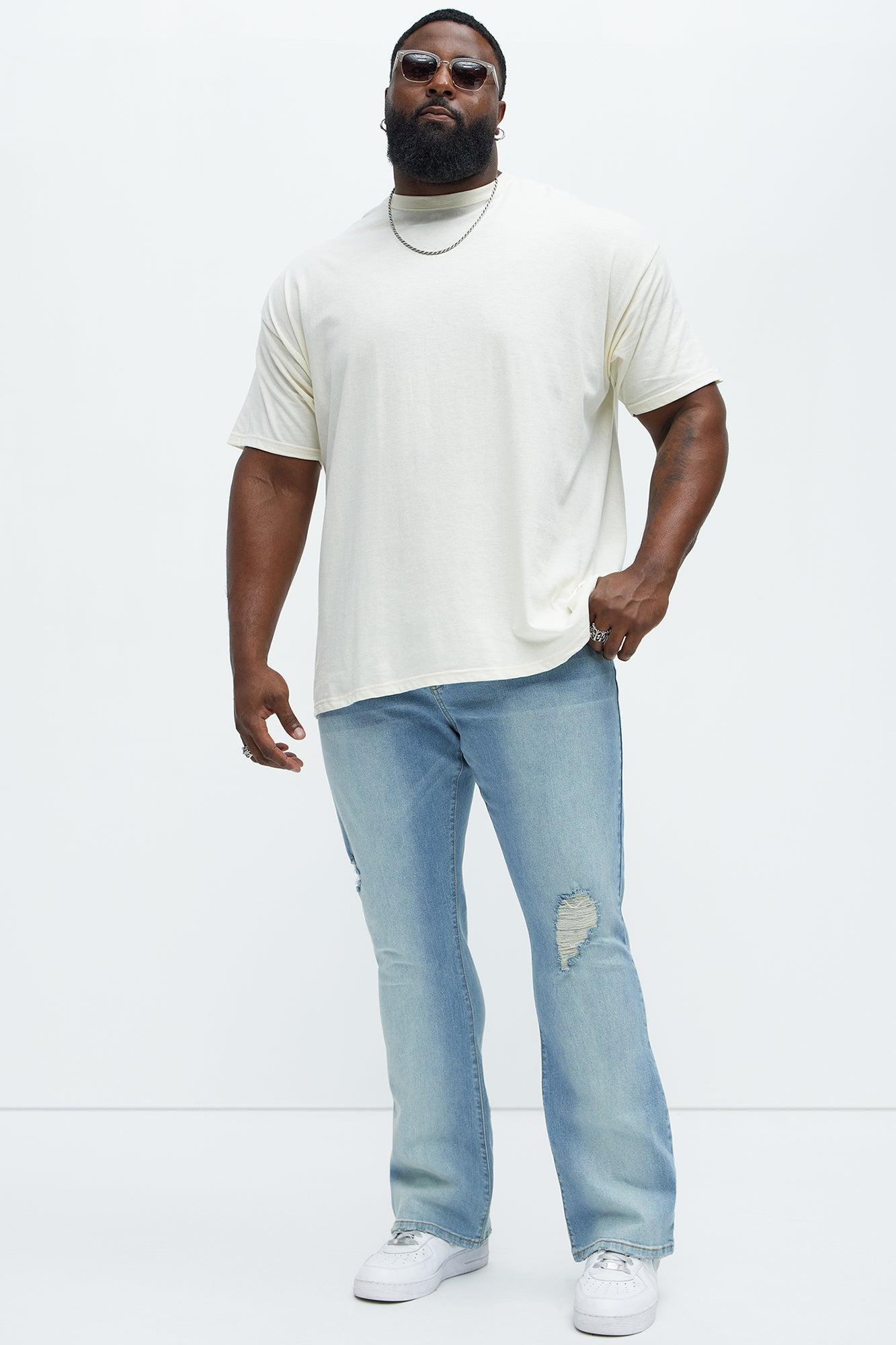 Take No L's Stacked Slim Flared Jeans - Medium Blue Wash Product Image